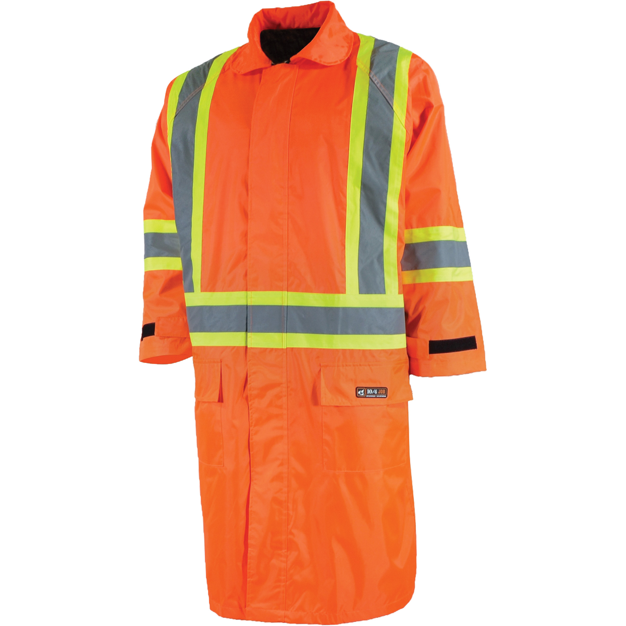 Imperméable long avec capuchon amovible, Nylon/PVC, Grand, Orange haute visibilité