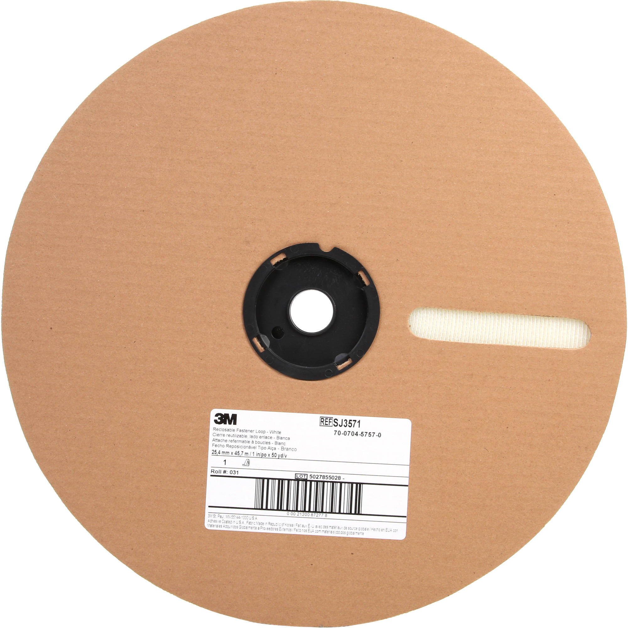 Attache, Boucle, 50 vg x 1", Adhésif, Blanc