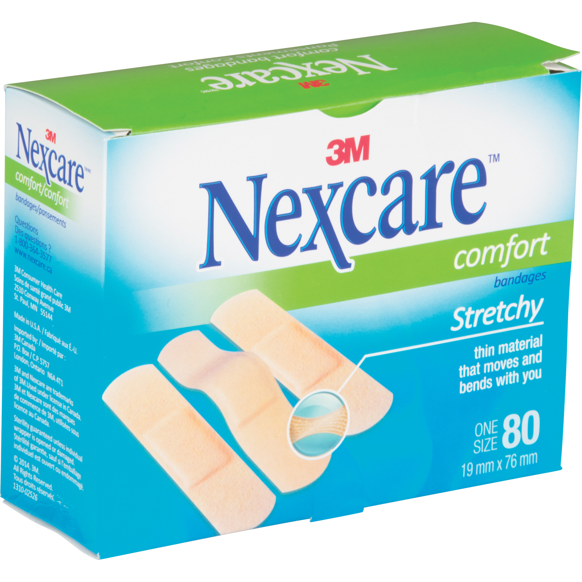 Bandages confortables NexcareMC, Rectangulaire/carrée, 3", Tissu, Stérile