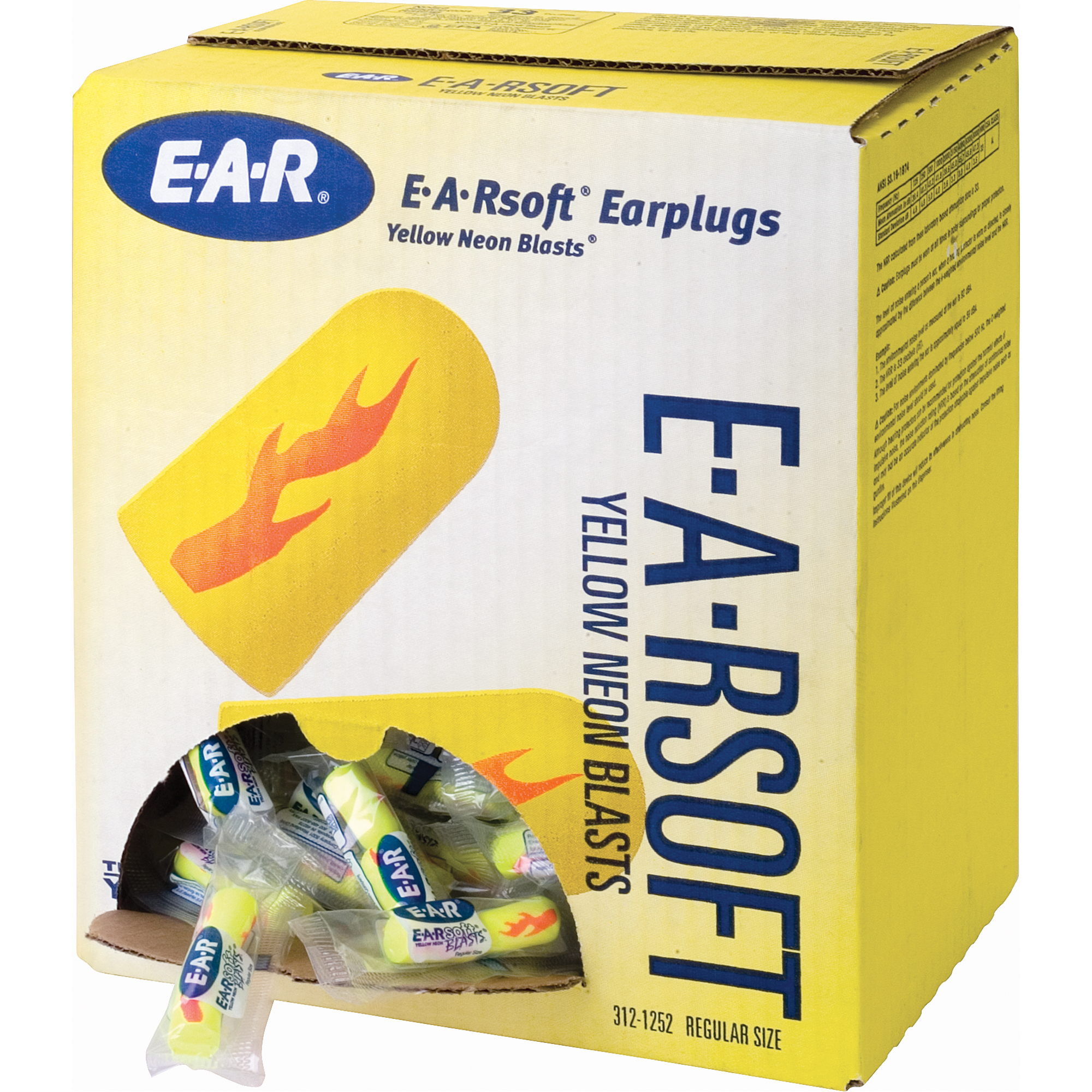 Bouchons d'oreilles éclat néon jaune E-A-Rsoft, Vrac - Sac en poly