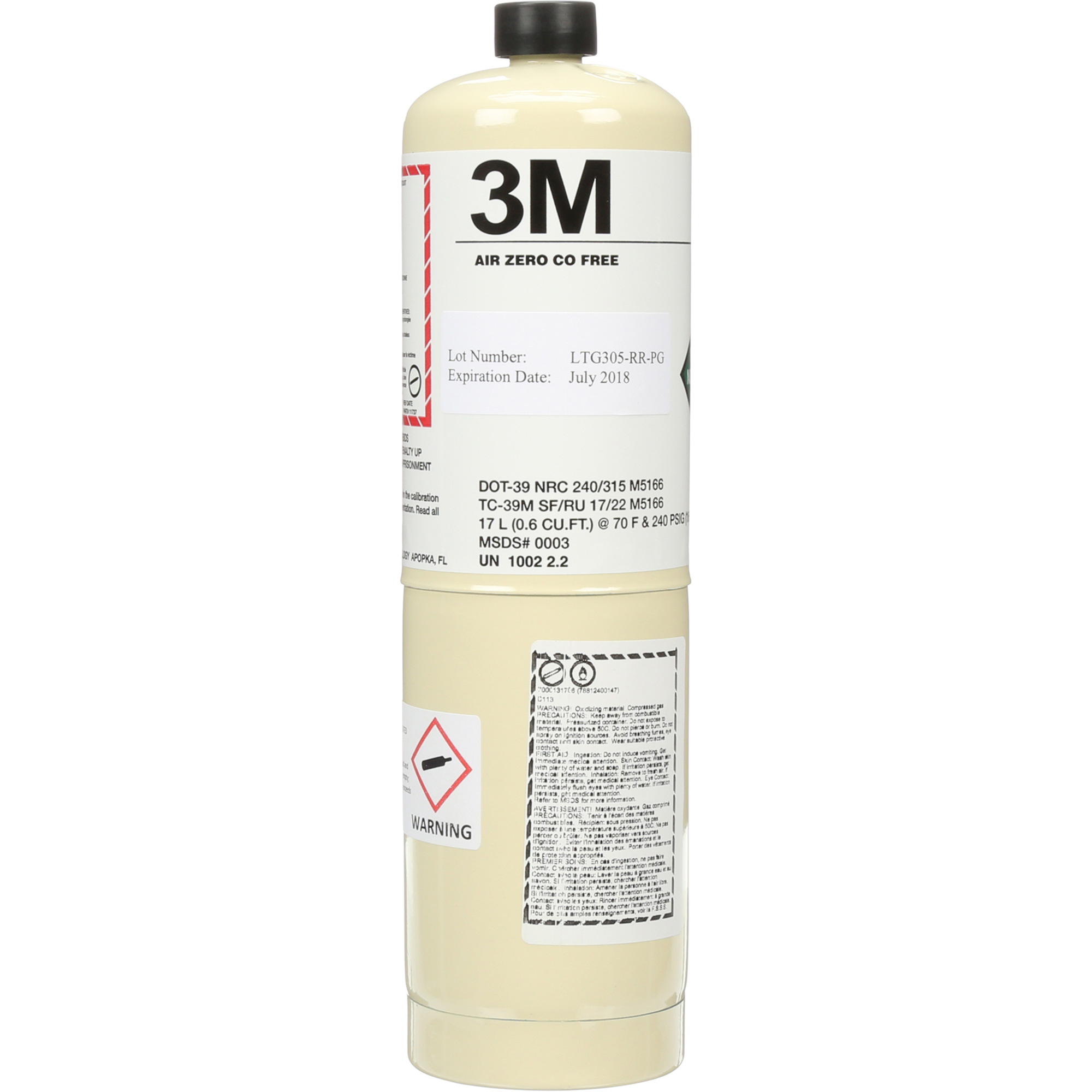 Bouteille de gaz à la pression zéro