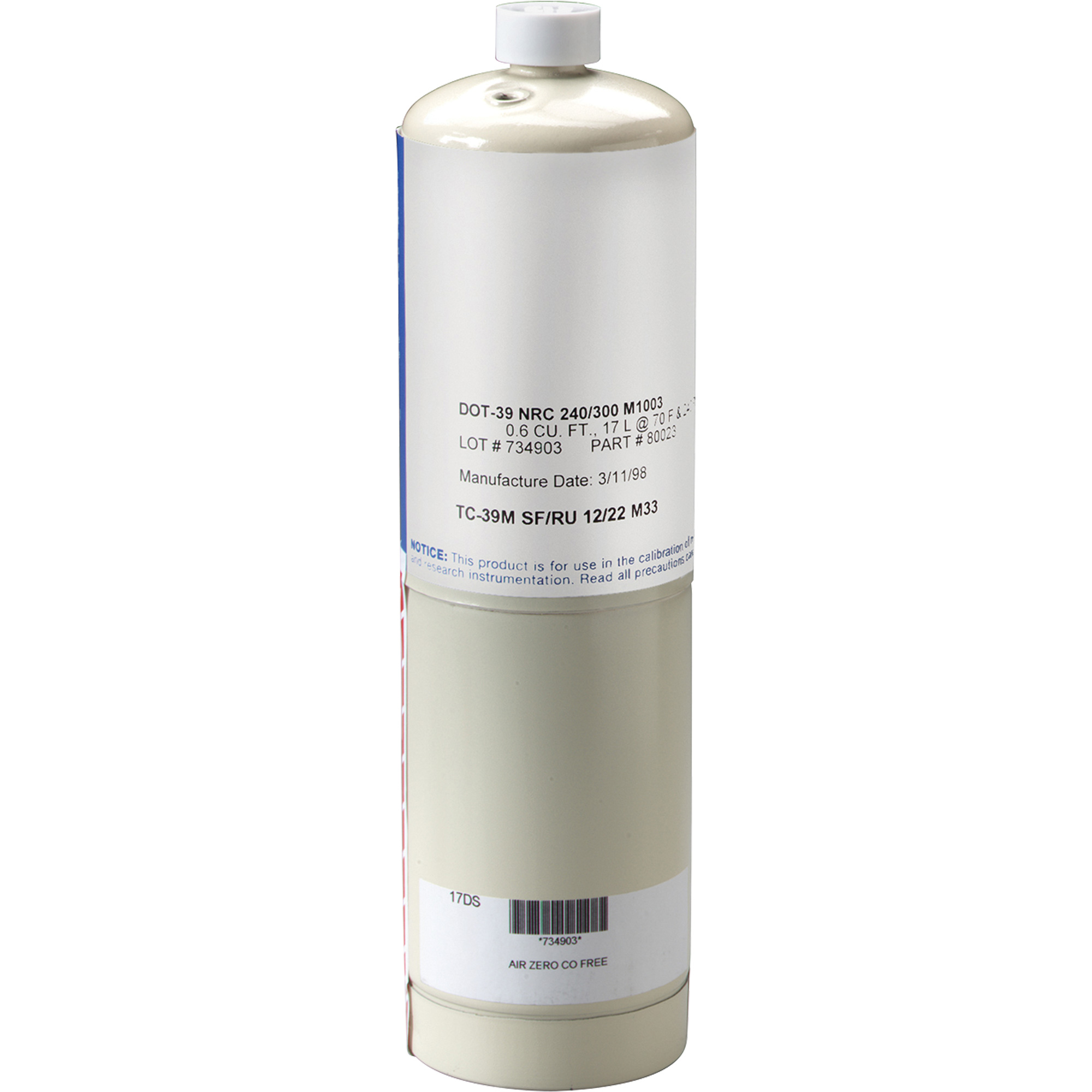 Bouteille de gaz de réglage de sensibilité