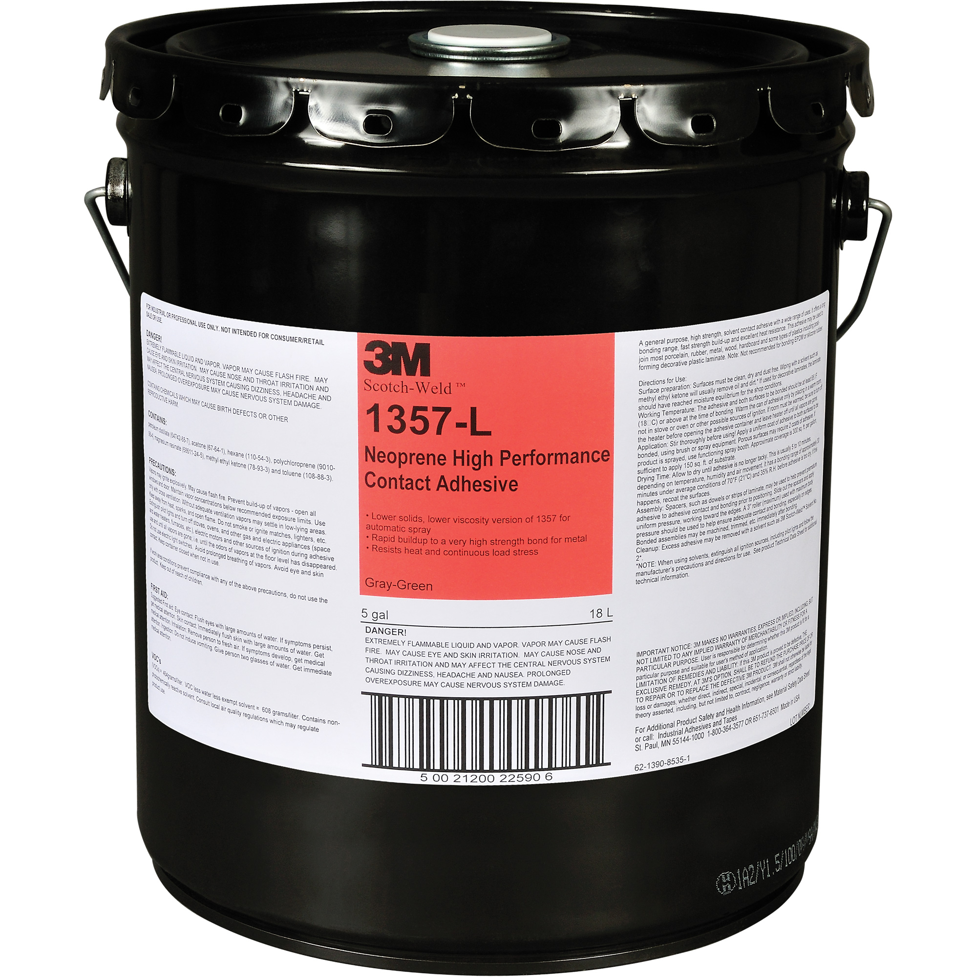 Colle contact haute performance à base de néoprène, Baril, 5 gal., Vert