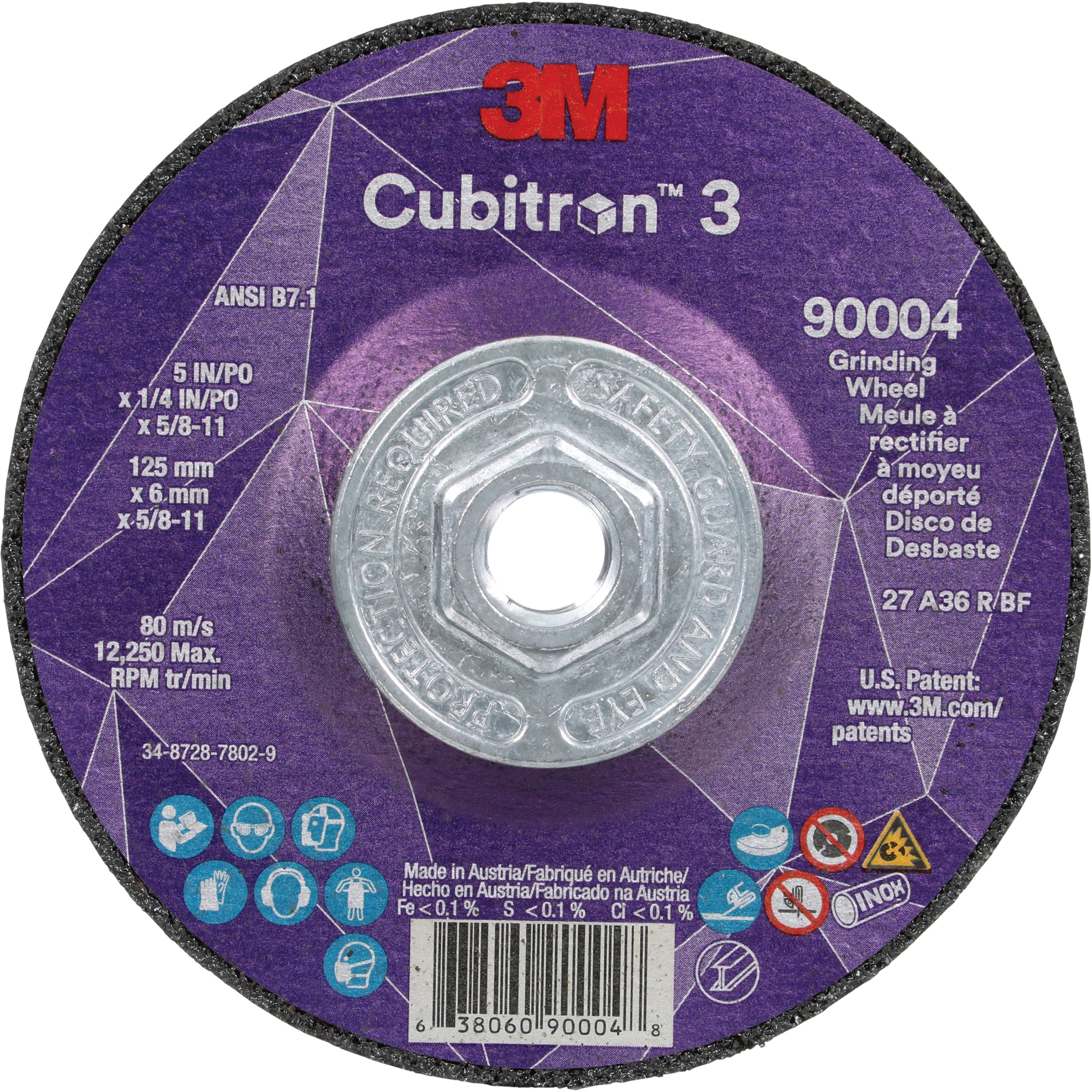 CubitronMC 3 meule a moyeu déporté, 5" x 0,25", Arbre 5/8"-11, Céramique, Type T27