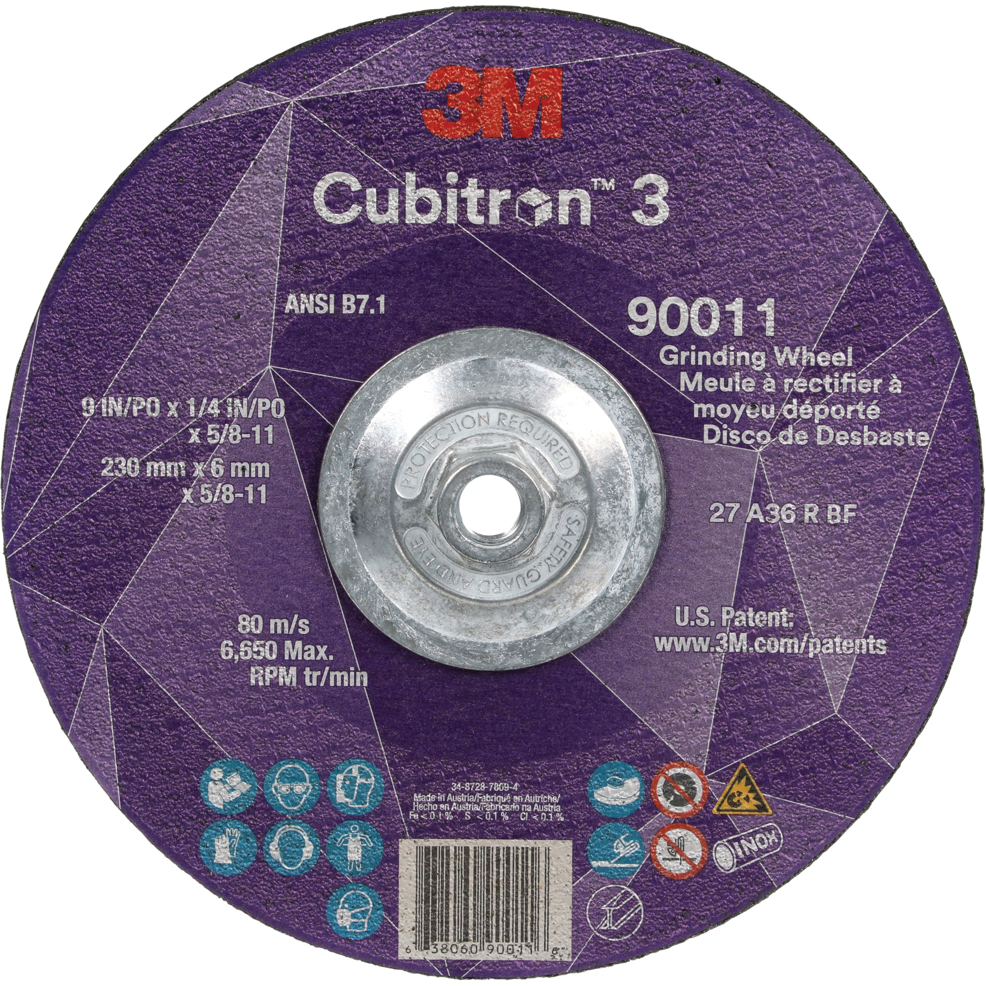 CubitronMC 3 meule a moyeu déporté, 9" x 0,25", Arbre 5/8"-11, Céramique, Type T27