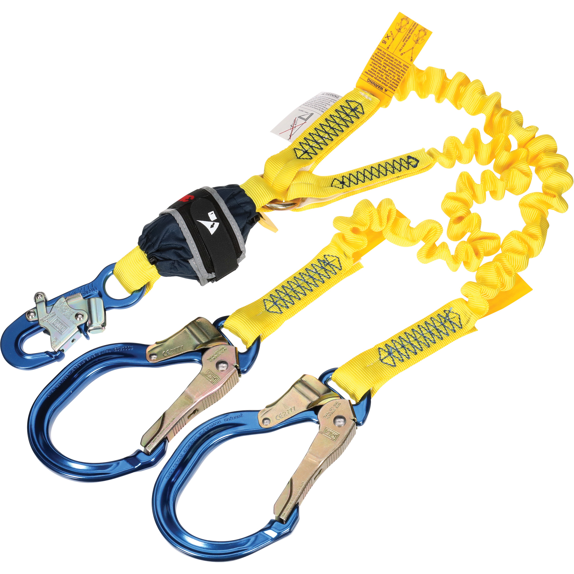Longe élastique d'ancrage double à amortisseur de choc en sangle, 6', Point d'ancrage à Crochet d'armature, Crochet mousqueton aux jambes