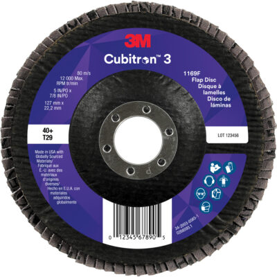 Disque à lamelles conique 1169F CubitronMC 3, 5" x 7/8", Type T29, Grain 40+, Céramique