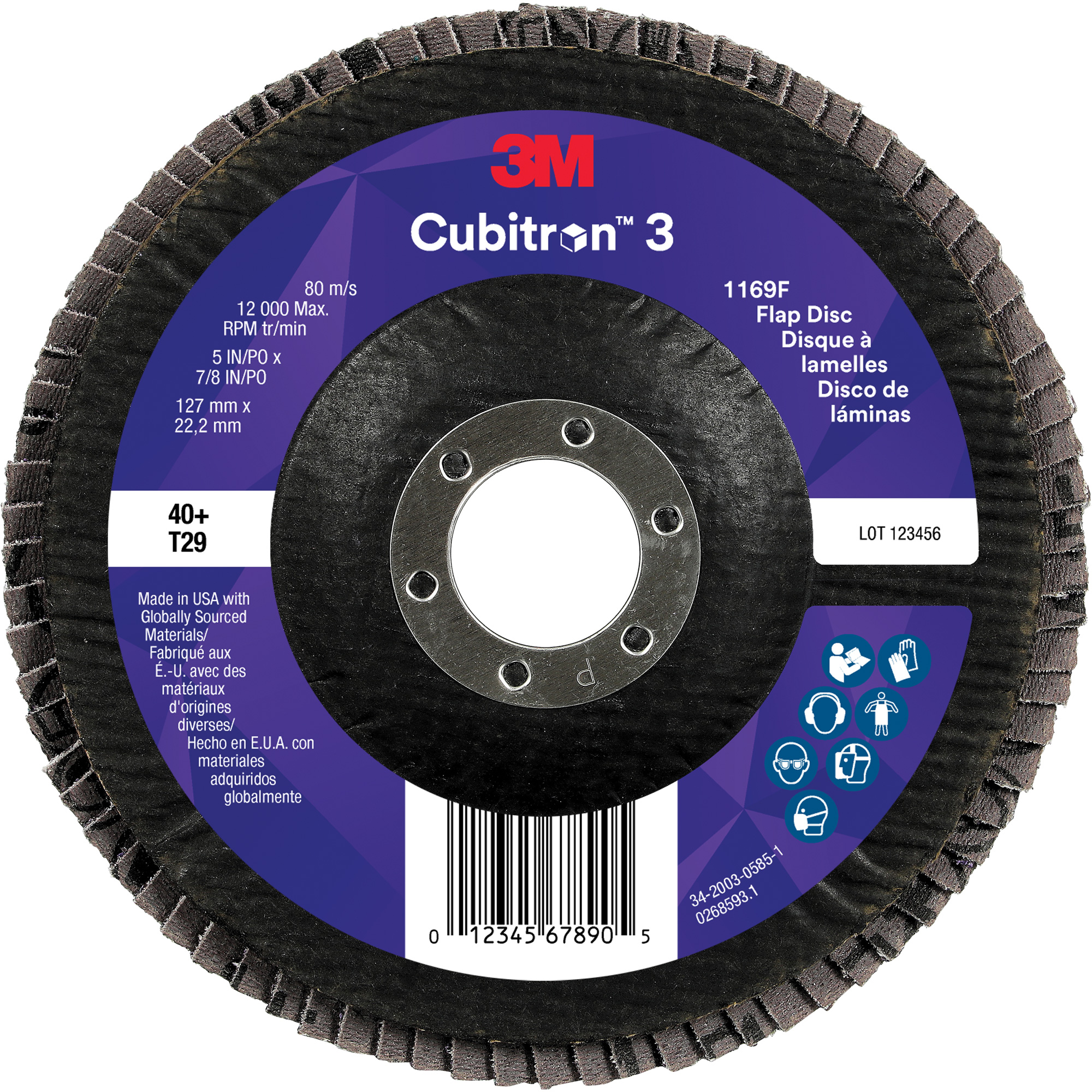 Disque à lamelles conique 1169F CubitronMC 3, 5" x 7/8", Type T29, Grain 40+, Céramique