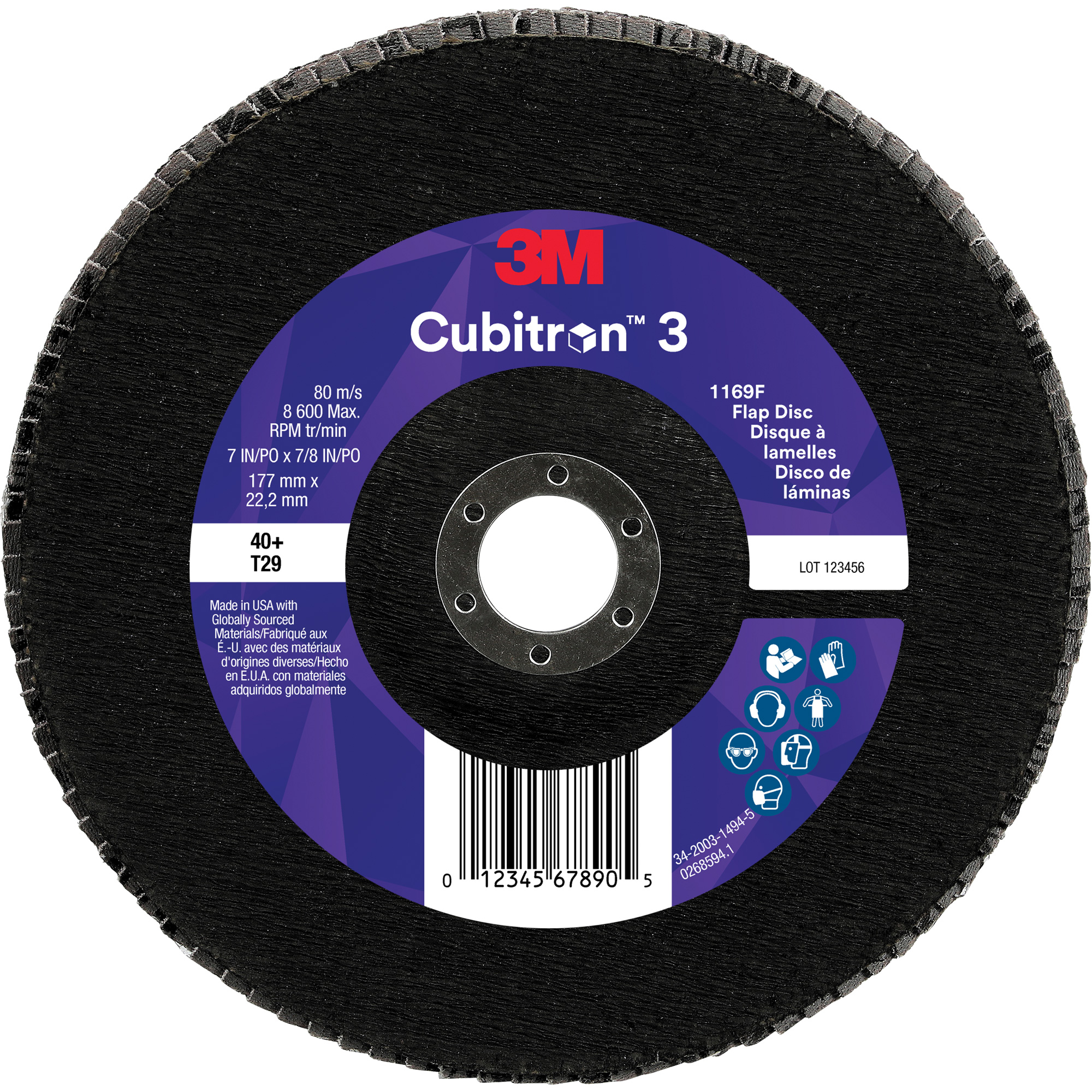 Disque à lamelles conique 1169F CubitronMC 3, 7" x 7/8", Type T29, Grain 40+, Céramique