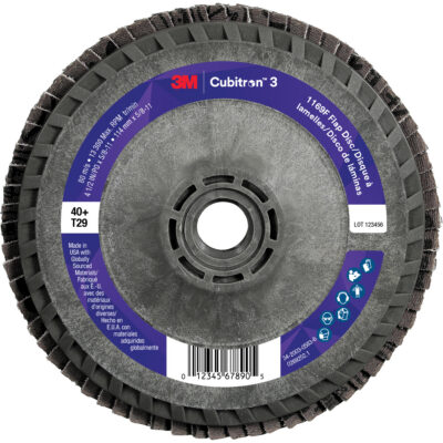 Disque à lamelles conique 1169F CubitronMC 3 à changement rapide, 4-1/2" x 5/8"-11, Type T29, Grain 40+, Céramique