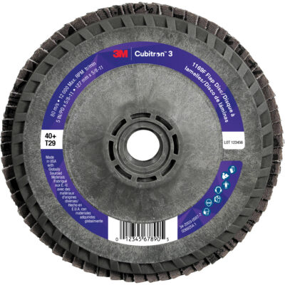 Disque à lamelles conique 1169F CubitronMC 3 à changement rapide, 5" x 5/8"-11, Type T29, Grain 40+, Céramique