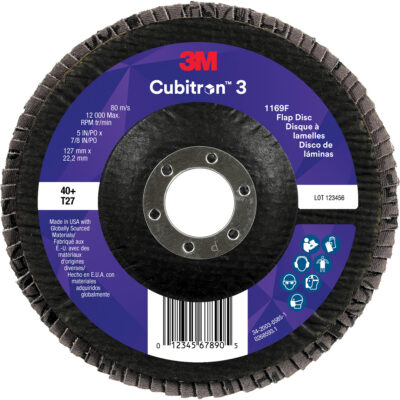 Disque à lamelles plate 1169F CubitronMC 3, 5" x 7/8", Type T27, Grain 40+, Céramique