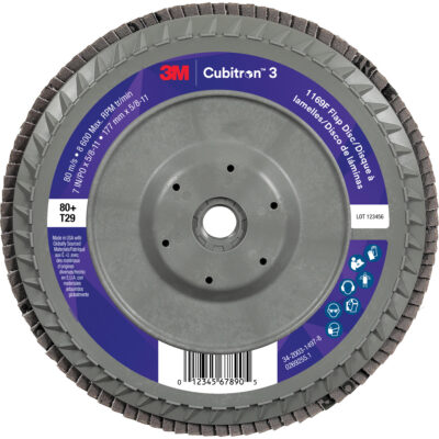 Disque à lamelles plate 1169F CubitronMC 3, 7" x 5/8"-11, Type T29, Grain 80+, Céramique