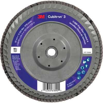 Disque à lamelles plate 1169F CubitronMC 3 à changement rapide, 6" x 5/8"-11, Type T27, Grain 60+, Céramique