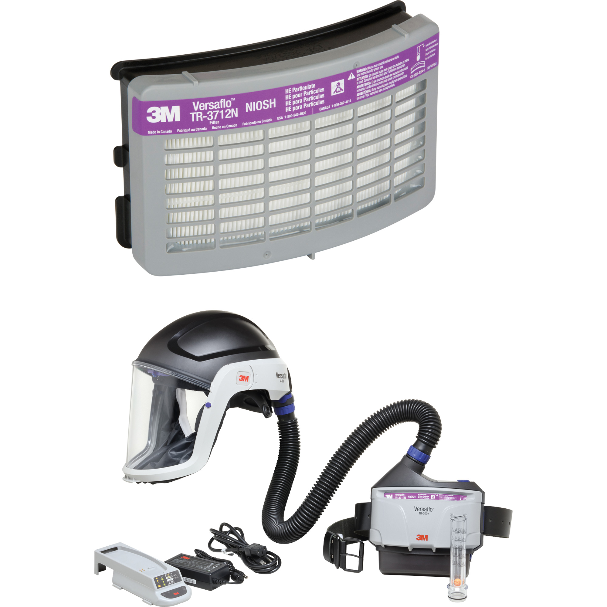 Ensemble APR à épuration d'air motorisé pour industrie lourde VersafloMC, Capuchon & visière, Pile Lithium-ion