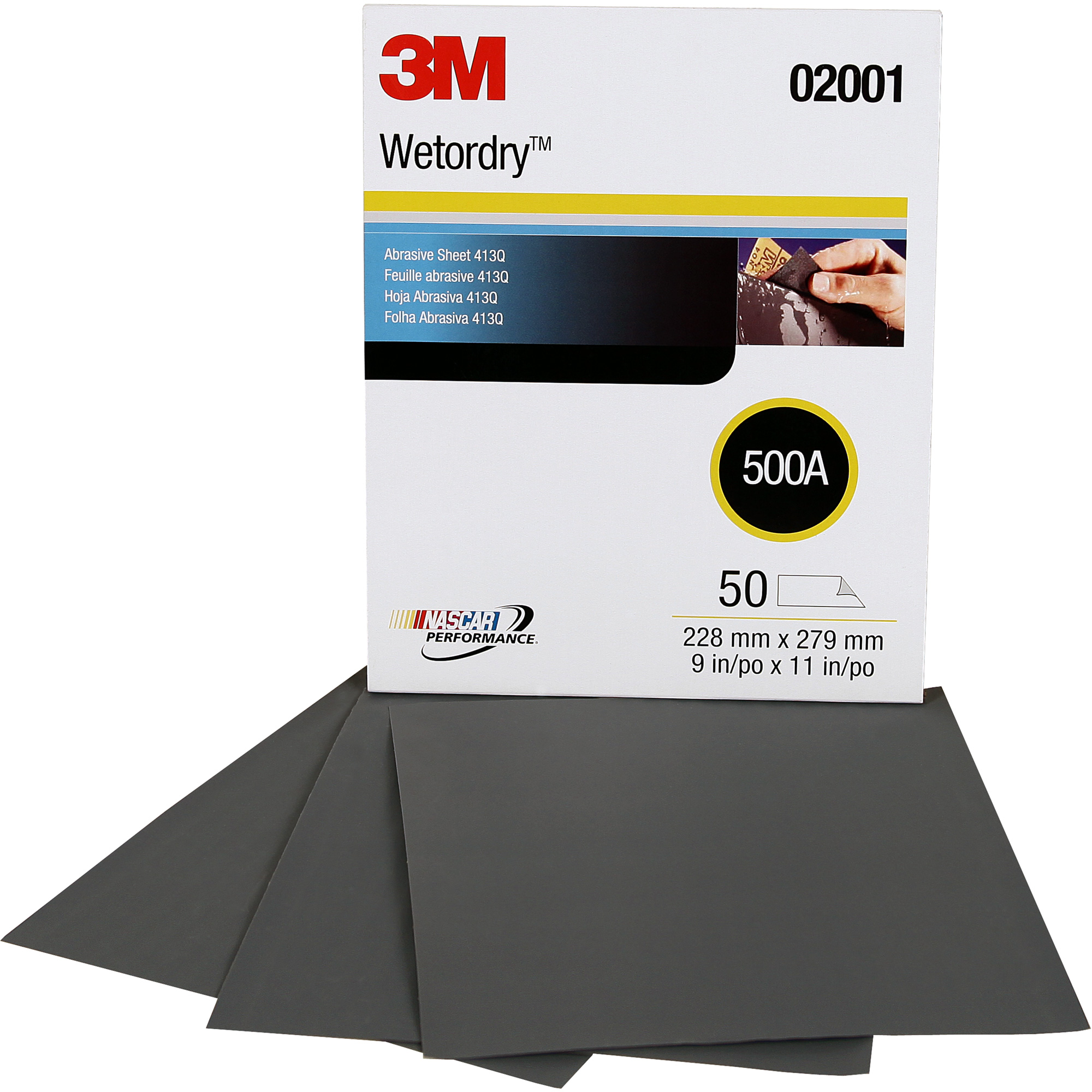Feuille abrasive 411Q WetordryMC, 9" x11", Grain 500, Carbure de silicium