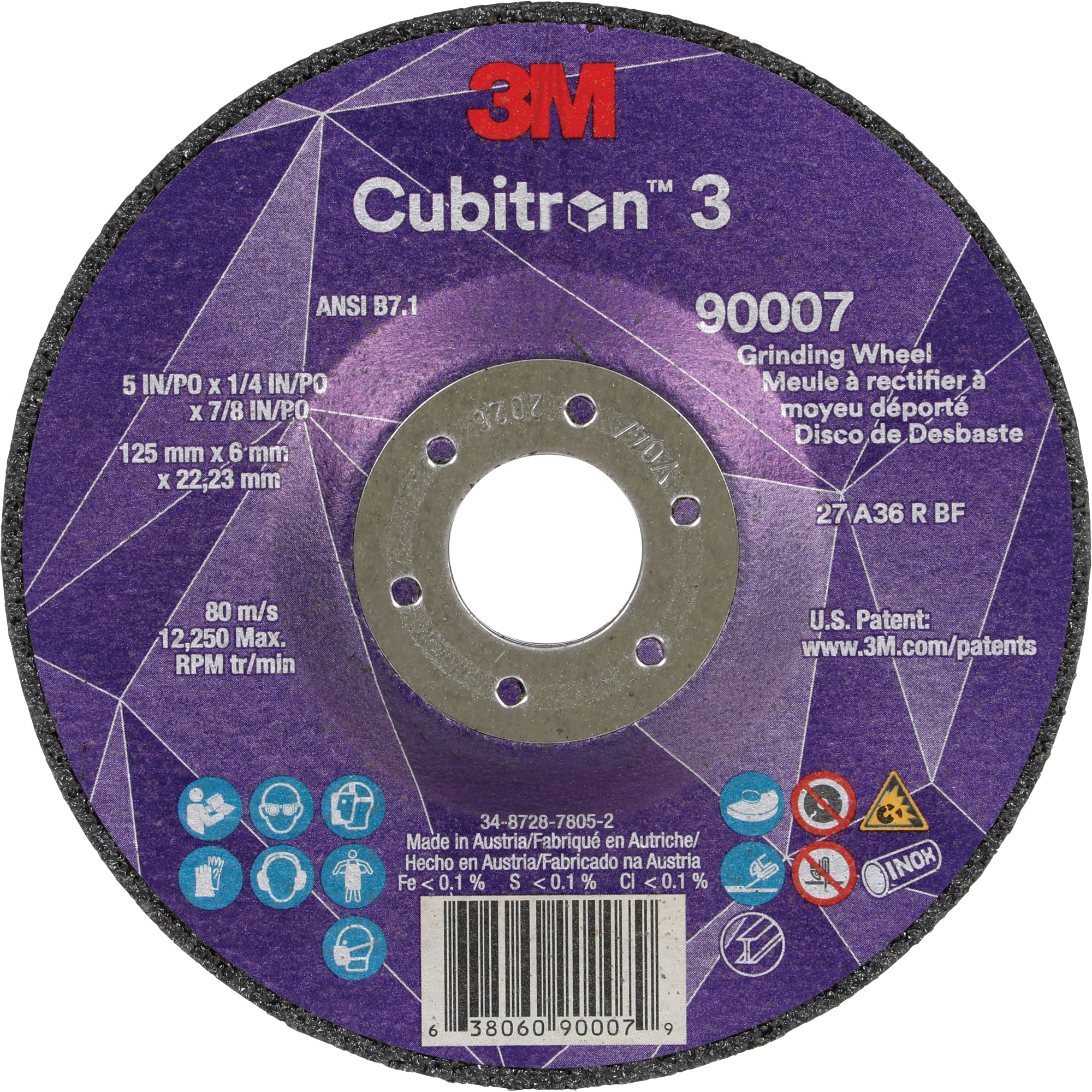 Meule a moyeu déporté CubitronMC 3, 5" x 1/4", Arbre 7/8", Céramique, Type T27