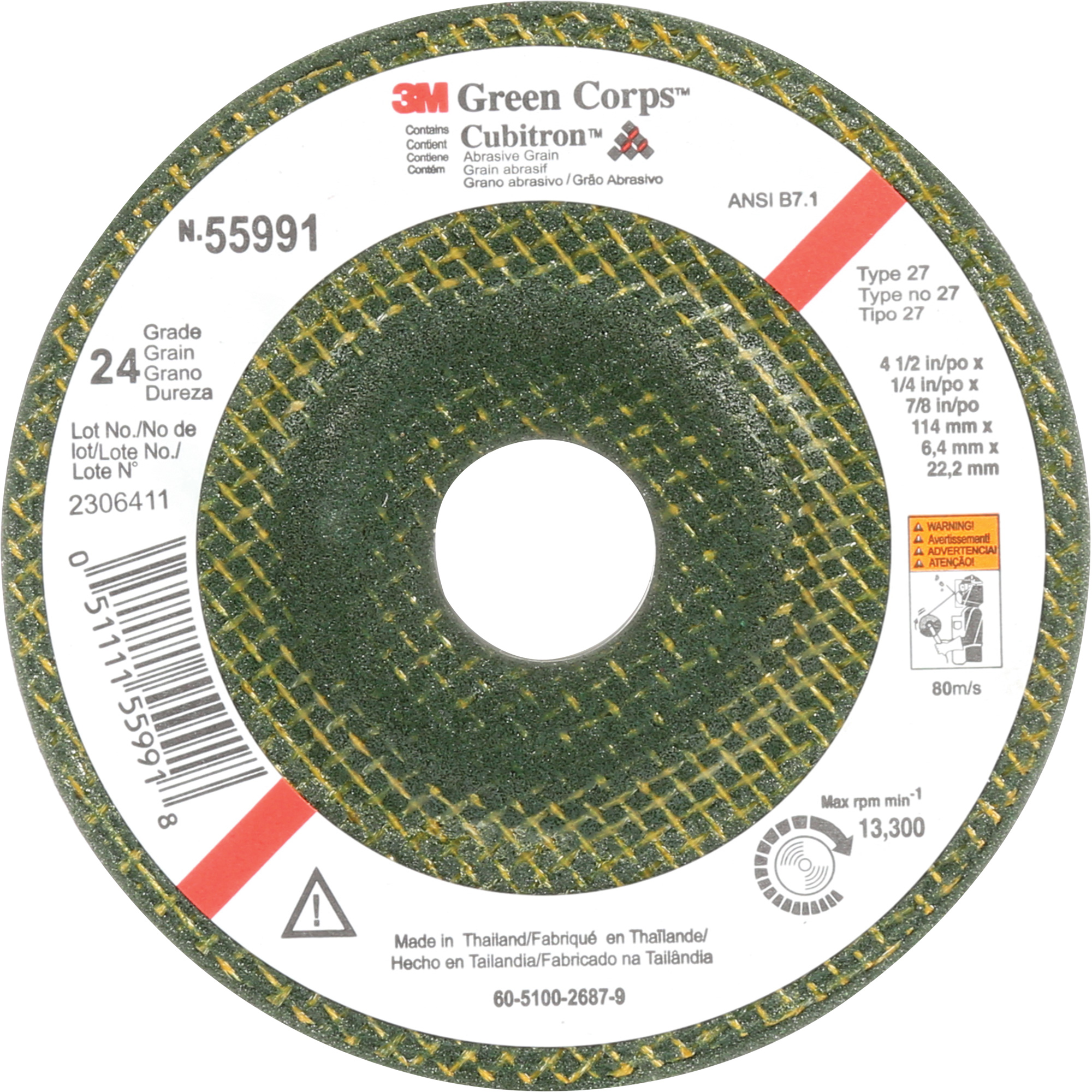Meule à moyeu déporté Green CorpsMC, 4-1/2" x 1/4", Arbre 7/8", Céramique, Type 27