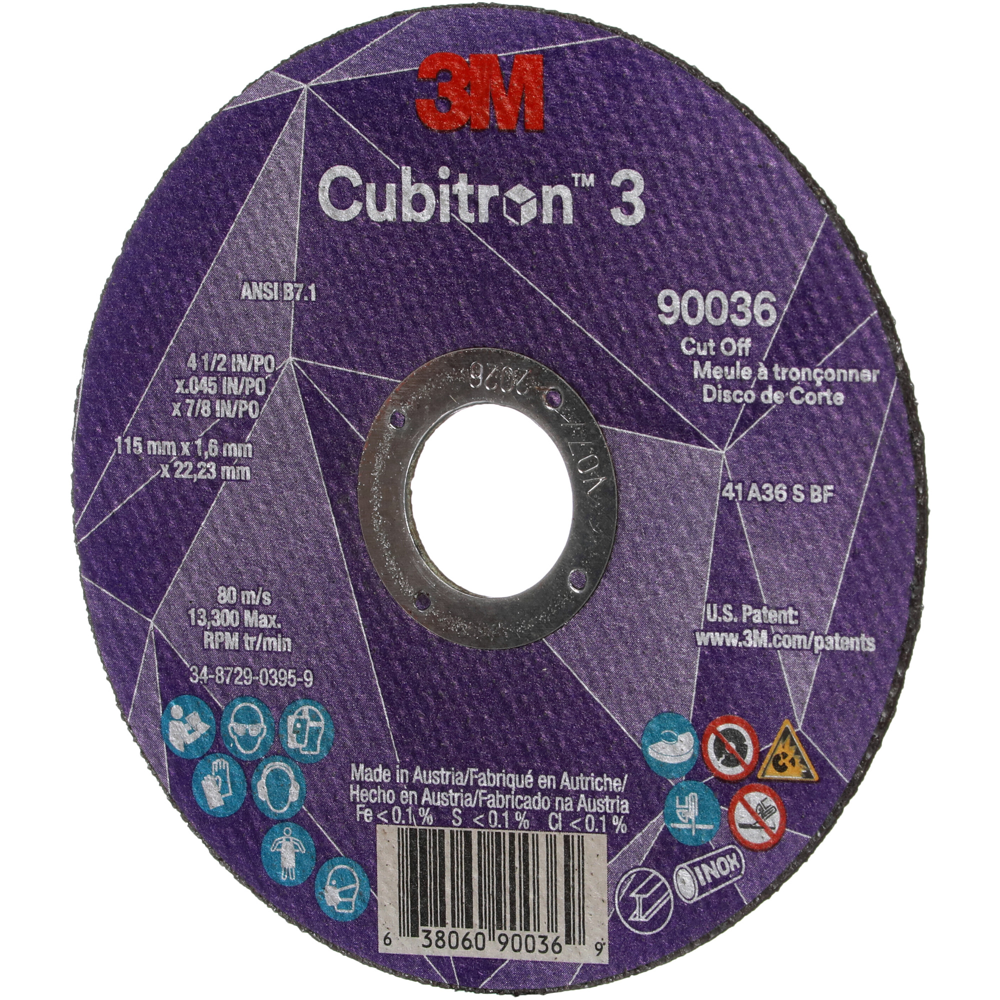 Meule à tronçonner CubitronMC 3, 4-1/2" x 0,045", Arbre de 7/8", Type T1, Céramique, 13 300 Tr/min – Image 3