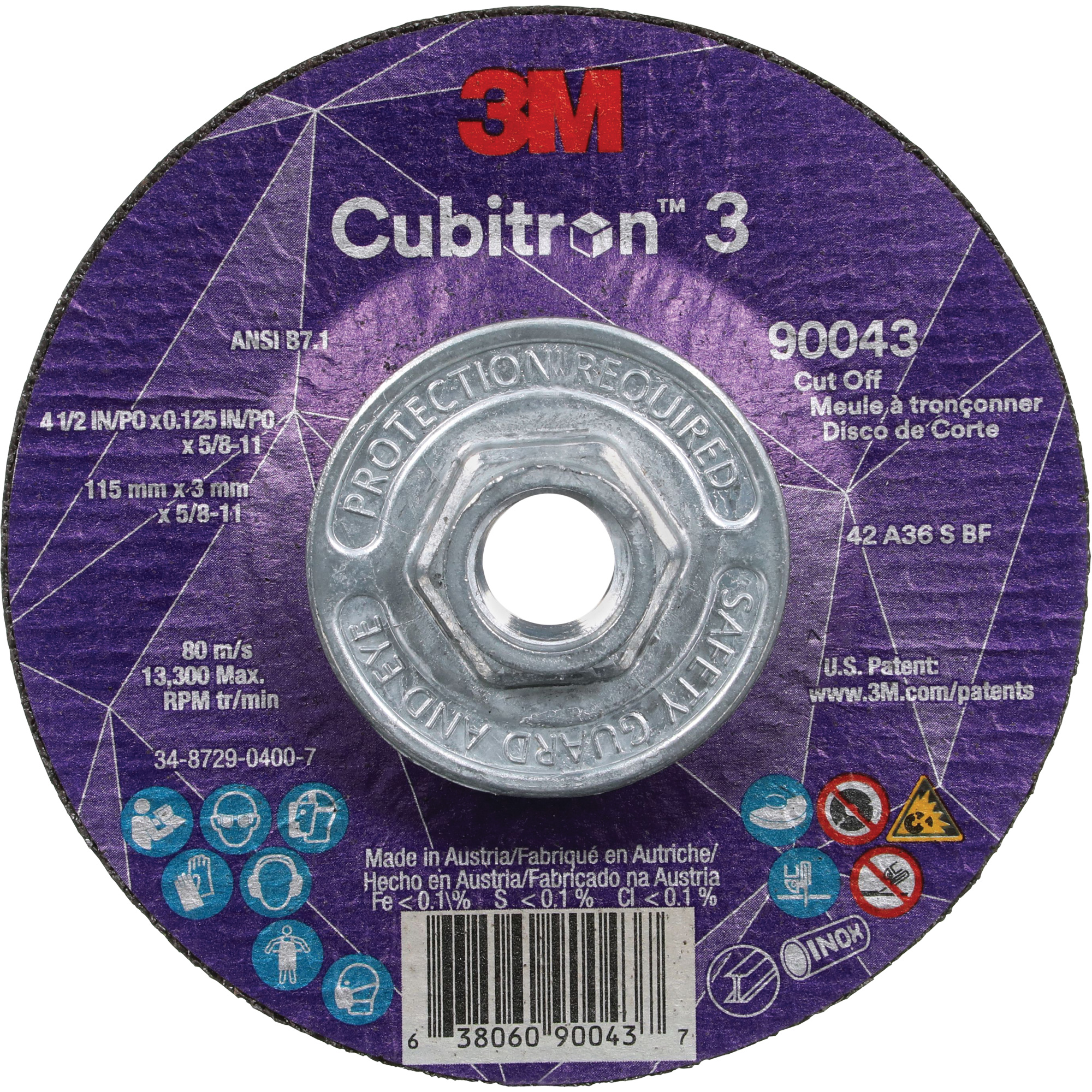 Meule à tronçonner CubitronMC 3, 4-1/2" x 1/8", Arbre de 5/8"-11, Type T27, Céramique, 13 300 Tr/min
