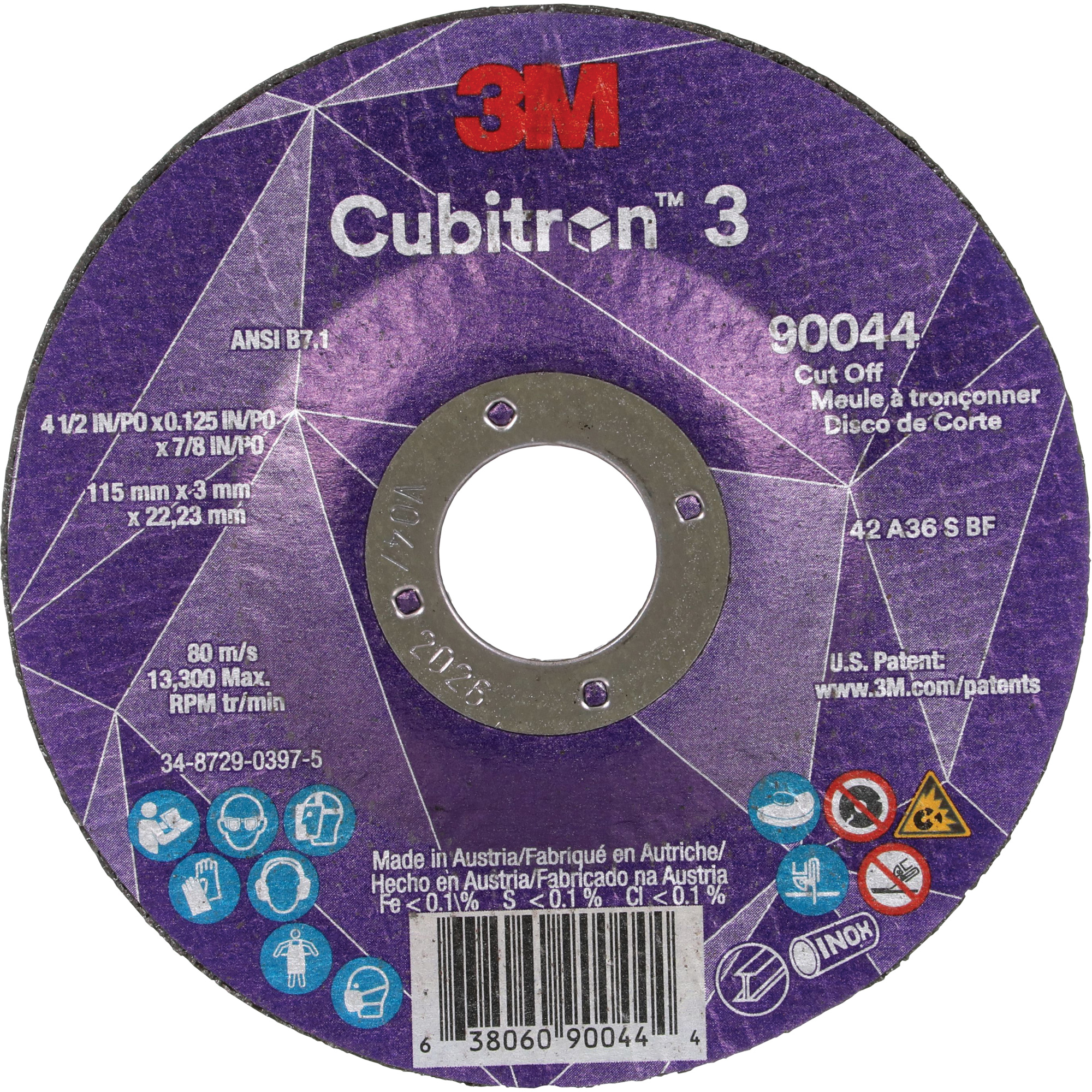 Meule à tronçonner CubitronMC 3, 4-1/2" x 1/8", Arbre de 7/8", Type T27, Céramique, 13 300 Tr/min