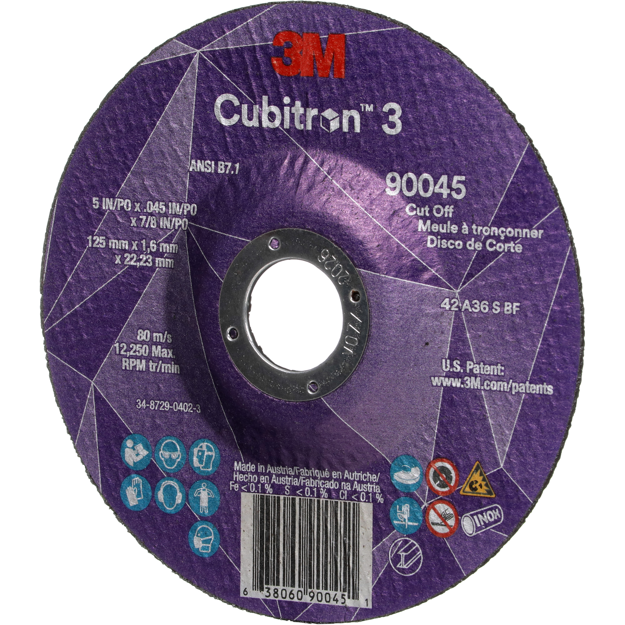 Meule à tronçonner CubitronMC 3, 5" x 0,045", Arbre de 7/8", Type T27, Céramique, 12250 Tr/min – Image 3