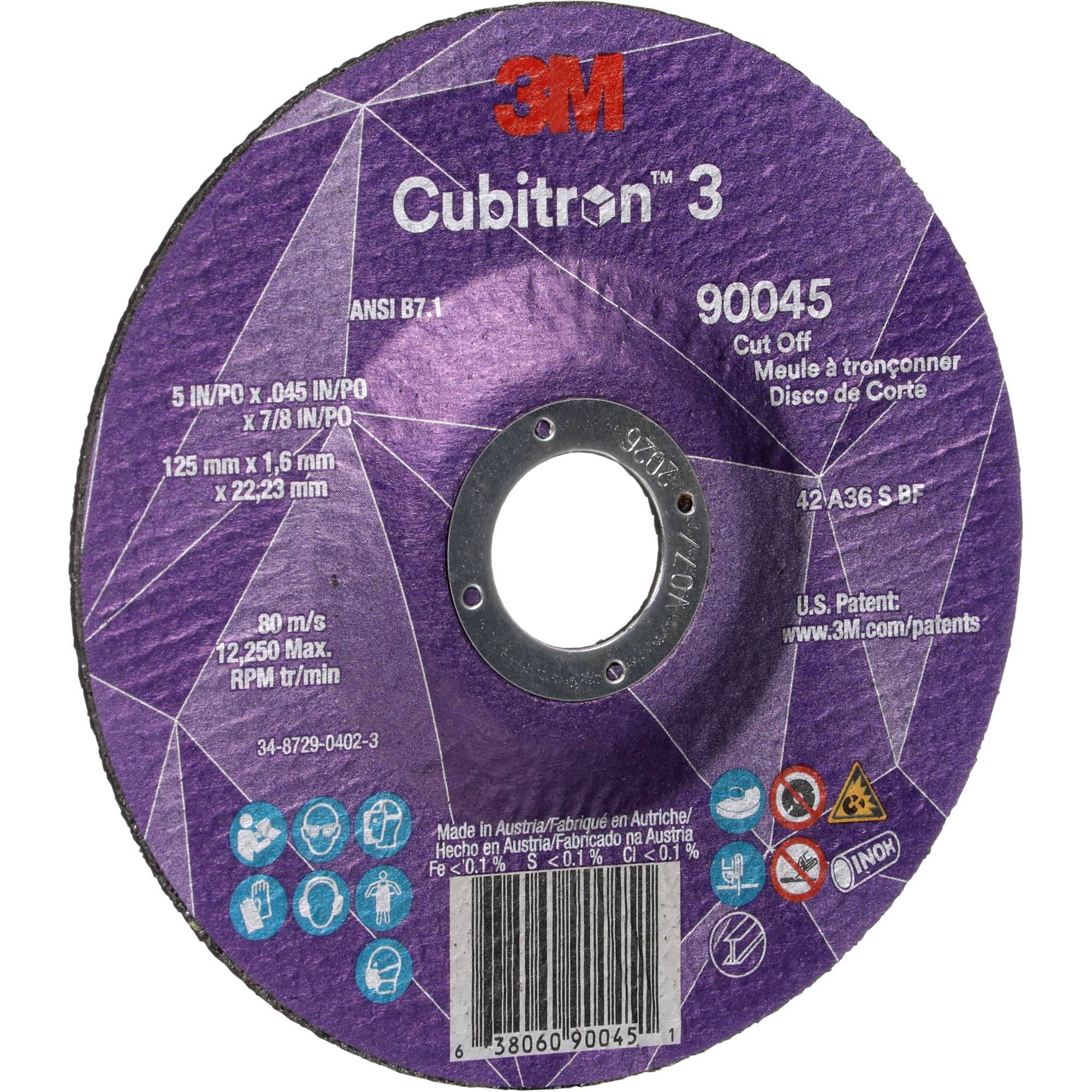 Meule à tronçonner CubitronMC 3, 5" x 0,045", Arbre de 7/8", Type T27, Céramique, 12250 Tr/min – Image 4