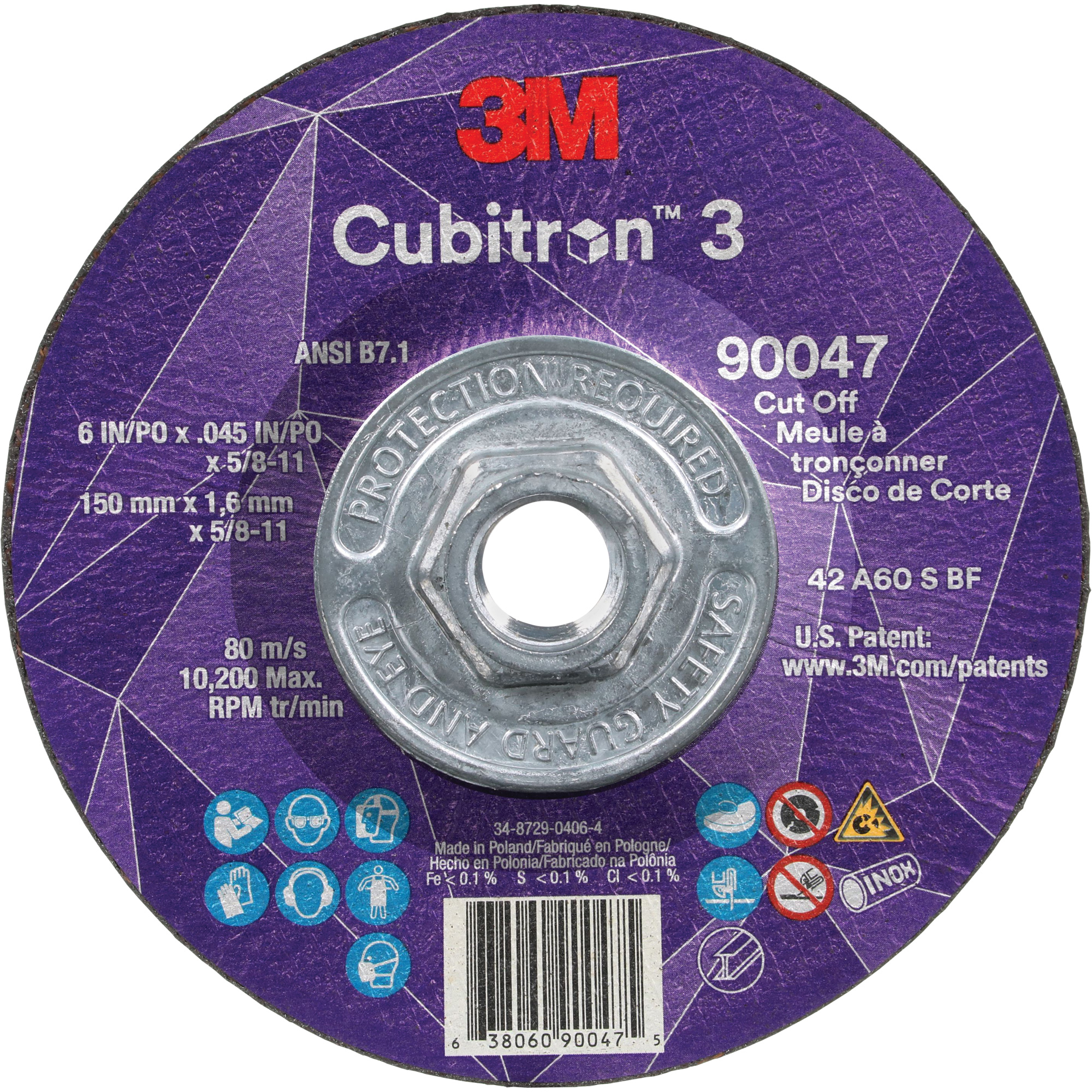 Meule à tronçonner CubitronMC 3, 6" x 0,045", Arbre de 5/8"-11, Type T27, Céramique, 10 200 Tr/min
