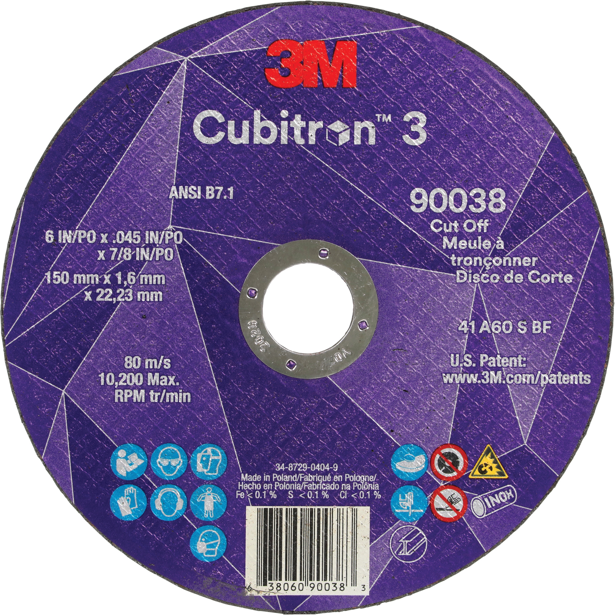 Meule à tronçonner CubitronMC GRN 60+ 3, 6" x 0,045", Arbre de 7/8", Type T1, Céramique, 10 200 Tr/min