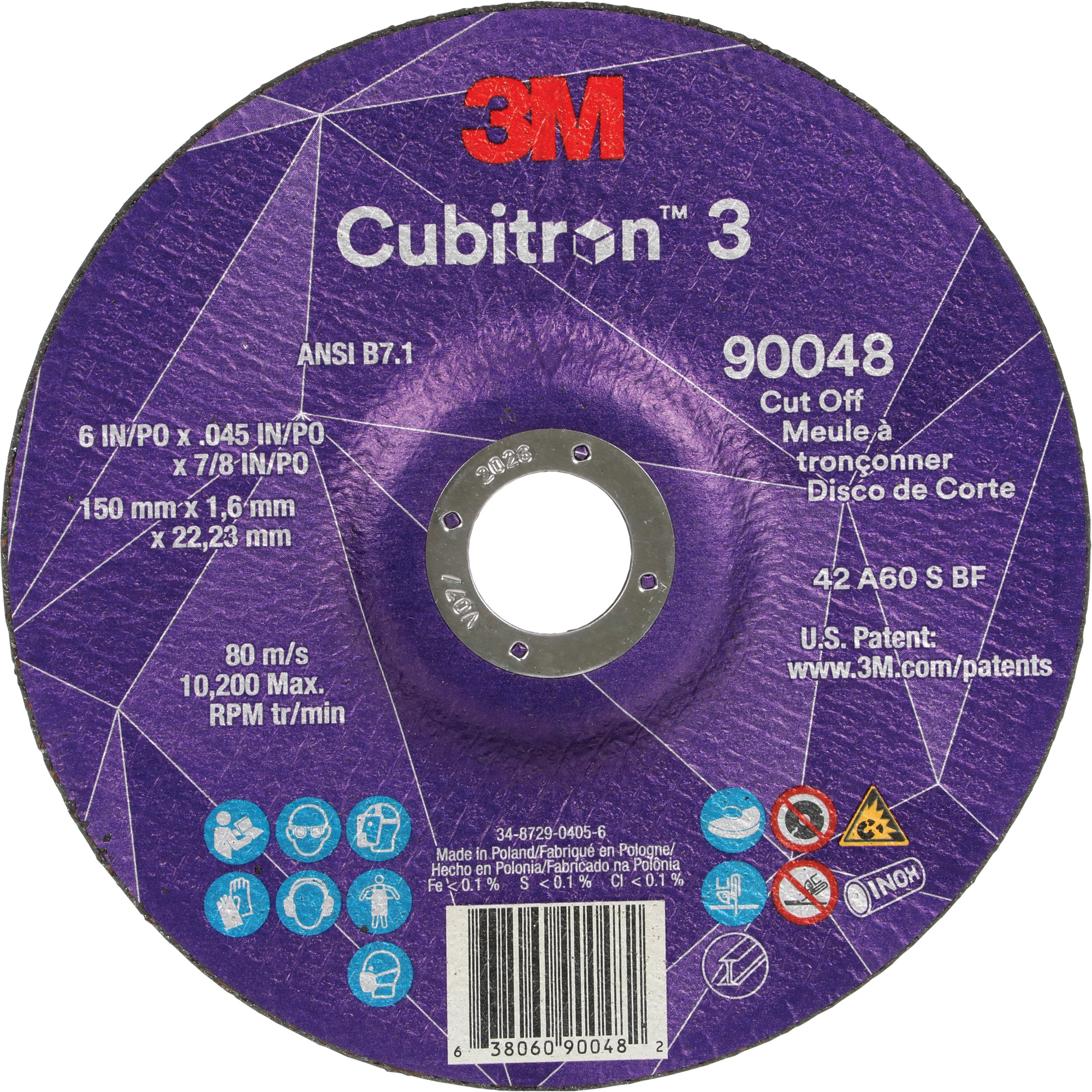 Meule à tronçonner CubitronMC GRN 60+ 3, 6" x 0,045", Arbre de 7/8", Type T27, Céramique, 10 200 Tr/min