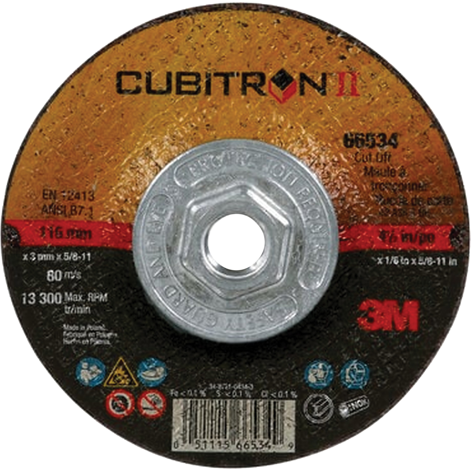 Meule à tronçonner CubitronMC II, 4-1/2" x 1/8", Arbre de 5/8"-11, Type 27, Céramique