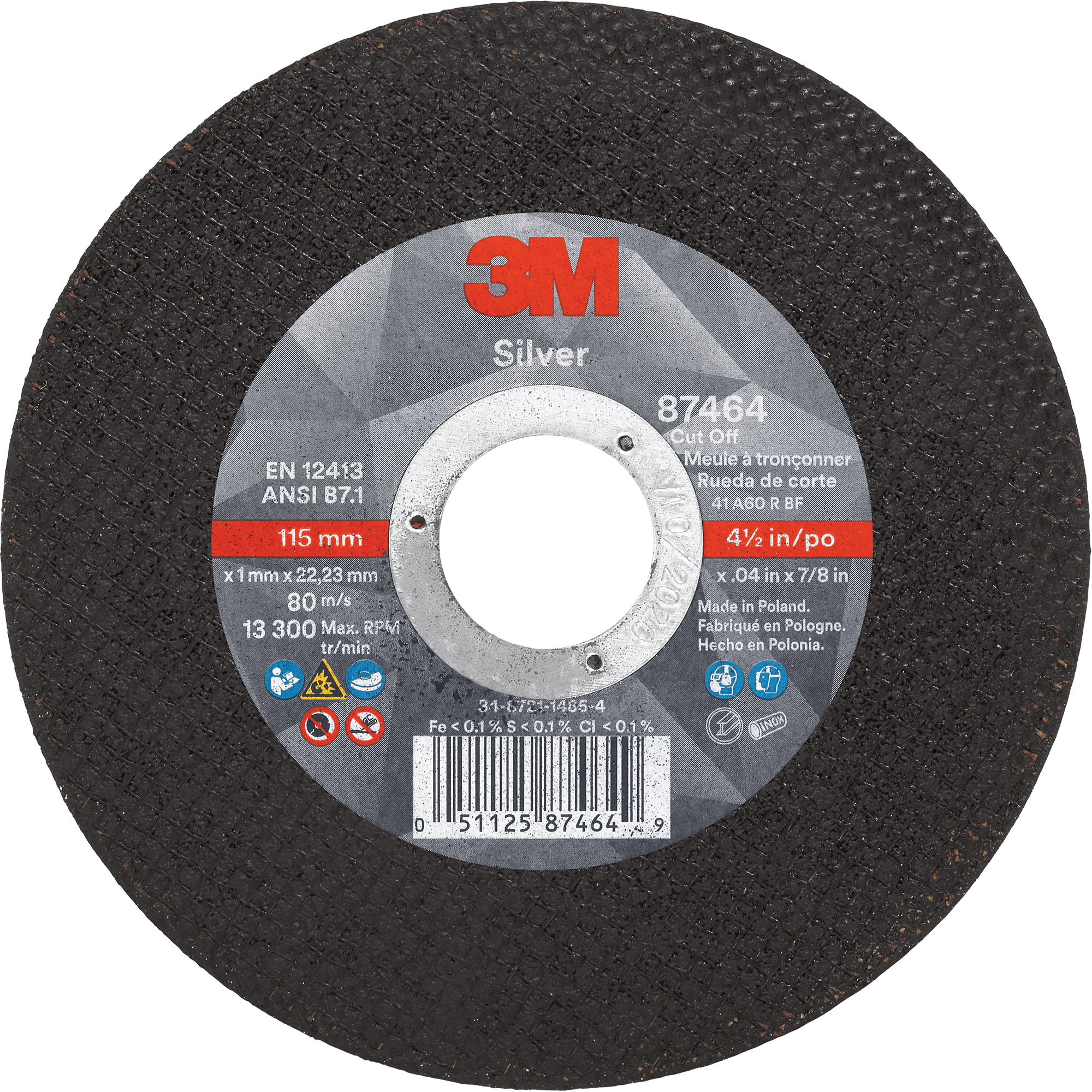 Meule à tronçonner Silver, 4-1/2" x 0,04", Arbre de 7/8", Type 1, Céramique, 13 300 Tr/min