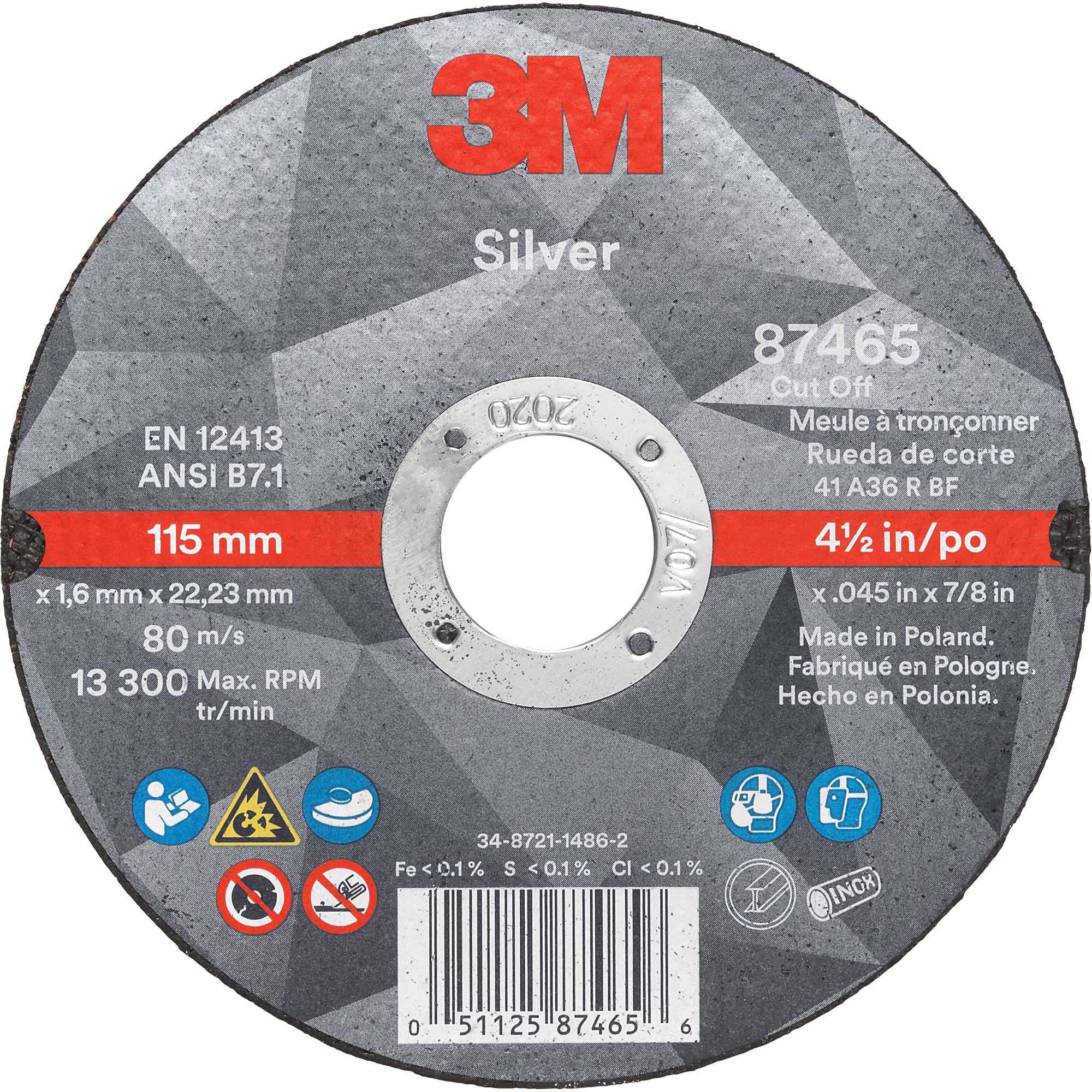 Meule à tronçonner Silver, 3" x 0,035", Arbre de 1/4", Type 1, Céramique, 25465 Tr/min