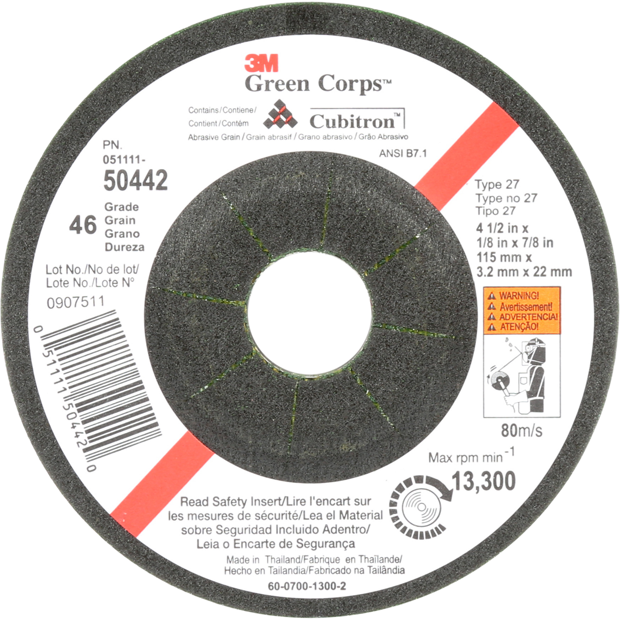 Meule flexible Green CorpsMC, 4-1/2" x 1/8", Arbre 7/8", Céramique, Type 27