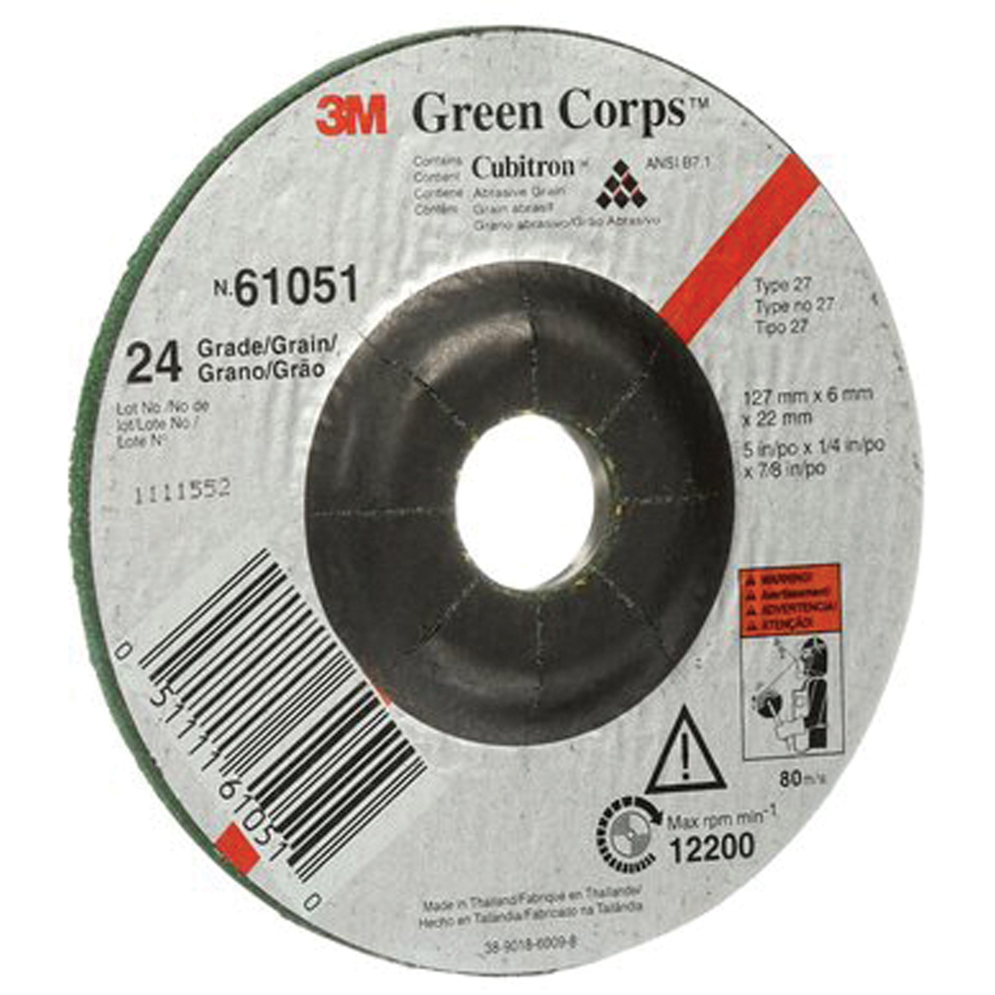 Meule flexible Green CorpsMC, 5" x 1/4", Arbre 7/8", Céramique, Type 1 – Image 3