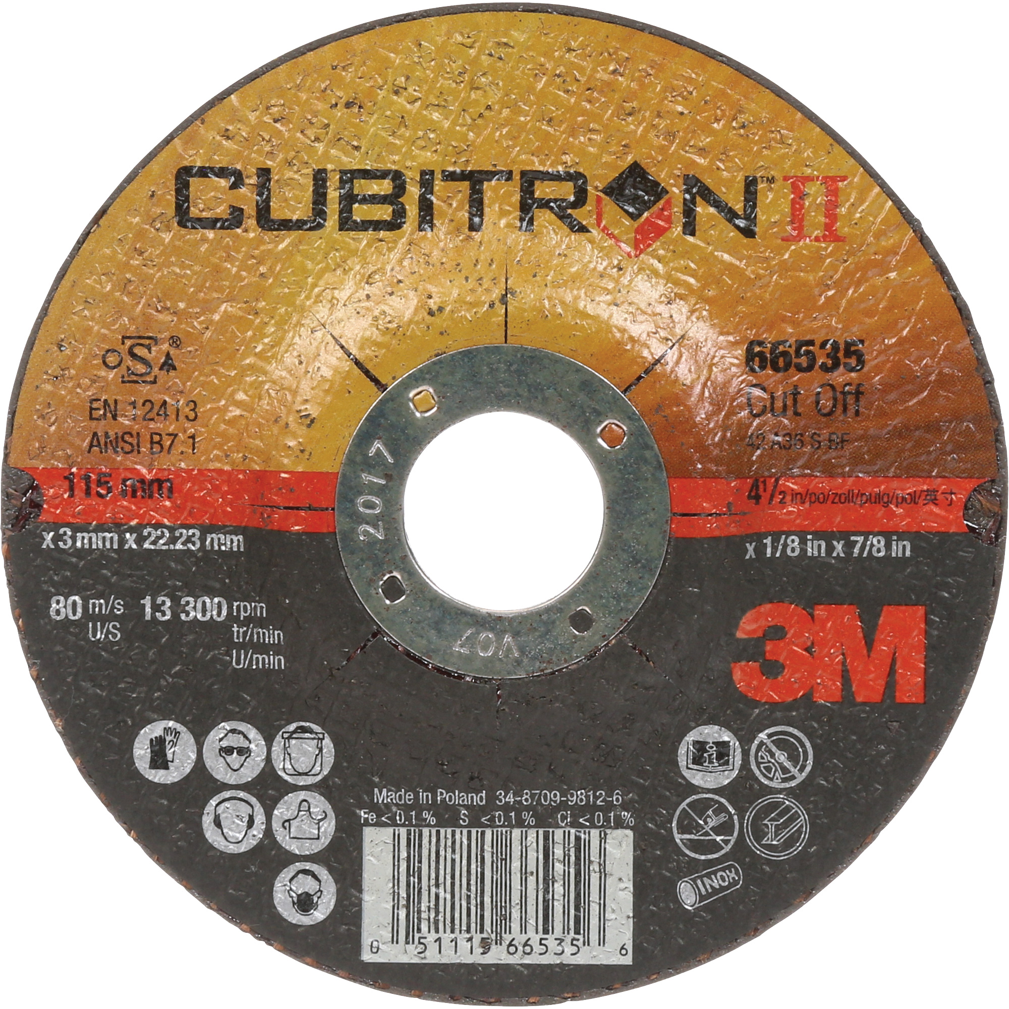 Meules à tronçonner CubitronMC II, 4-1/2" x 0,125", Arbre de 7/8", Type 27, Céramique, 13 300 Tr/min