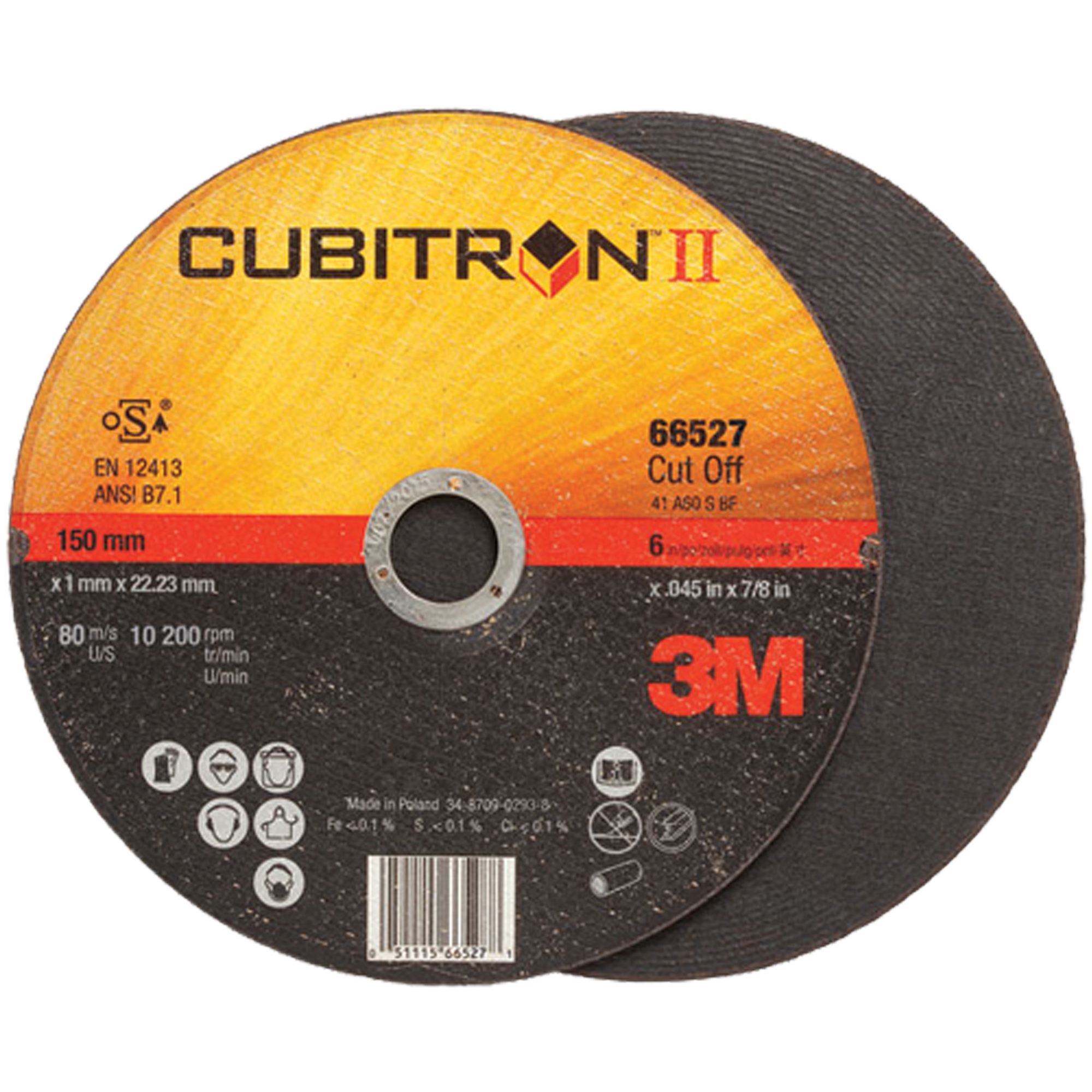 Meules à tronçonner CubitronMC II, 3" x 0,035", Arbre de 1/4", Type 1, Céramique, 25465 Tr/min