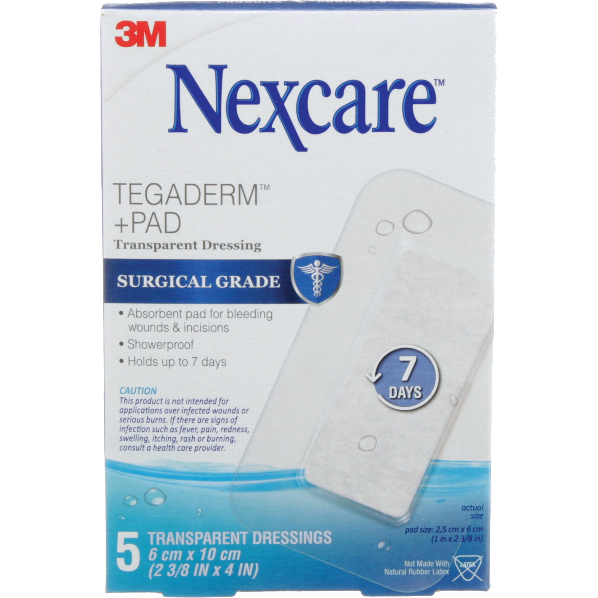 Pansement + tampon transparent NexcareMC TegadermMC, Rectangulaire/carrée, 4", Plastique, Stérile