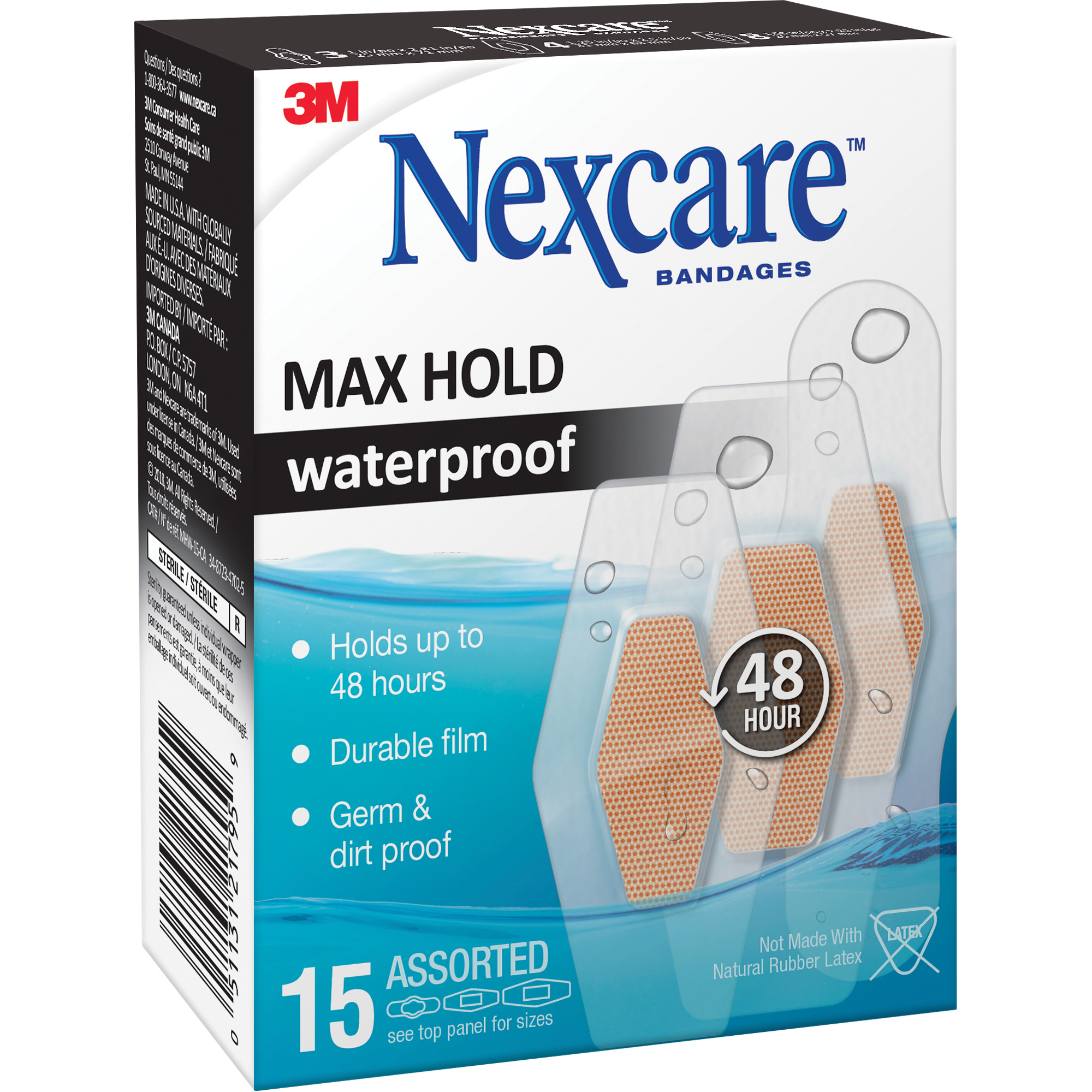 Pansements imperméables à tenue maximale NexcareMC, Assorti, Plastique, Stérile