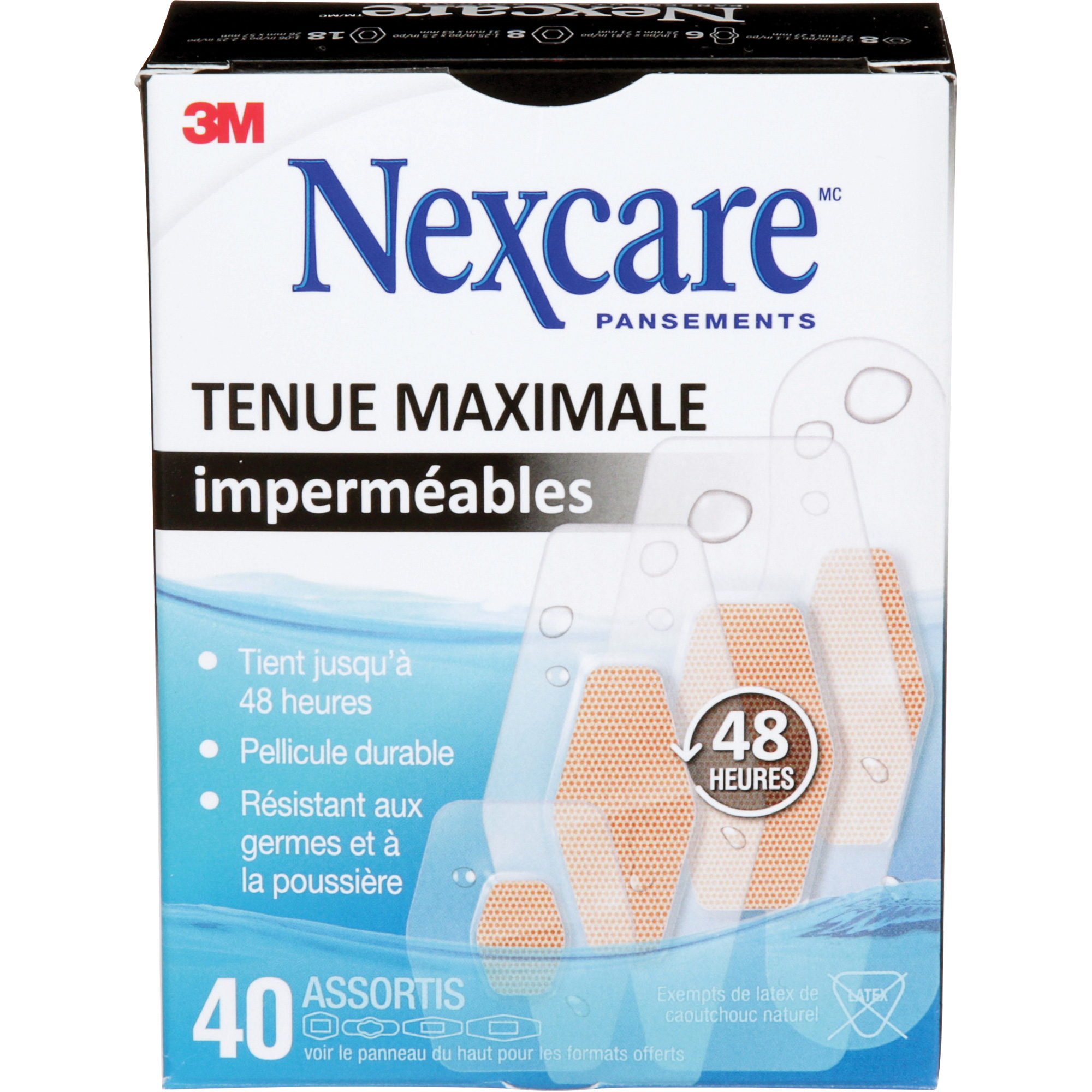 Pansements imperméables à tenue maximale NexcareMC, Assorti, Plastique, Stérile