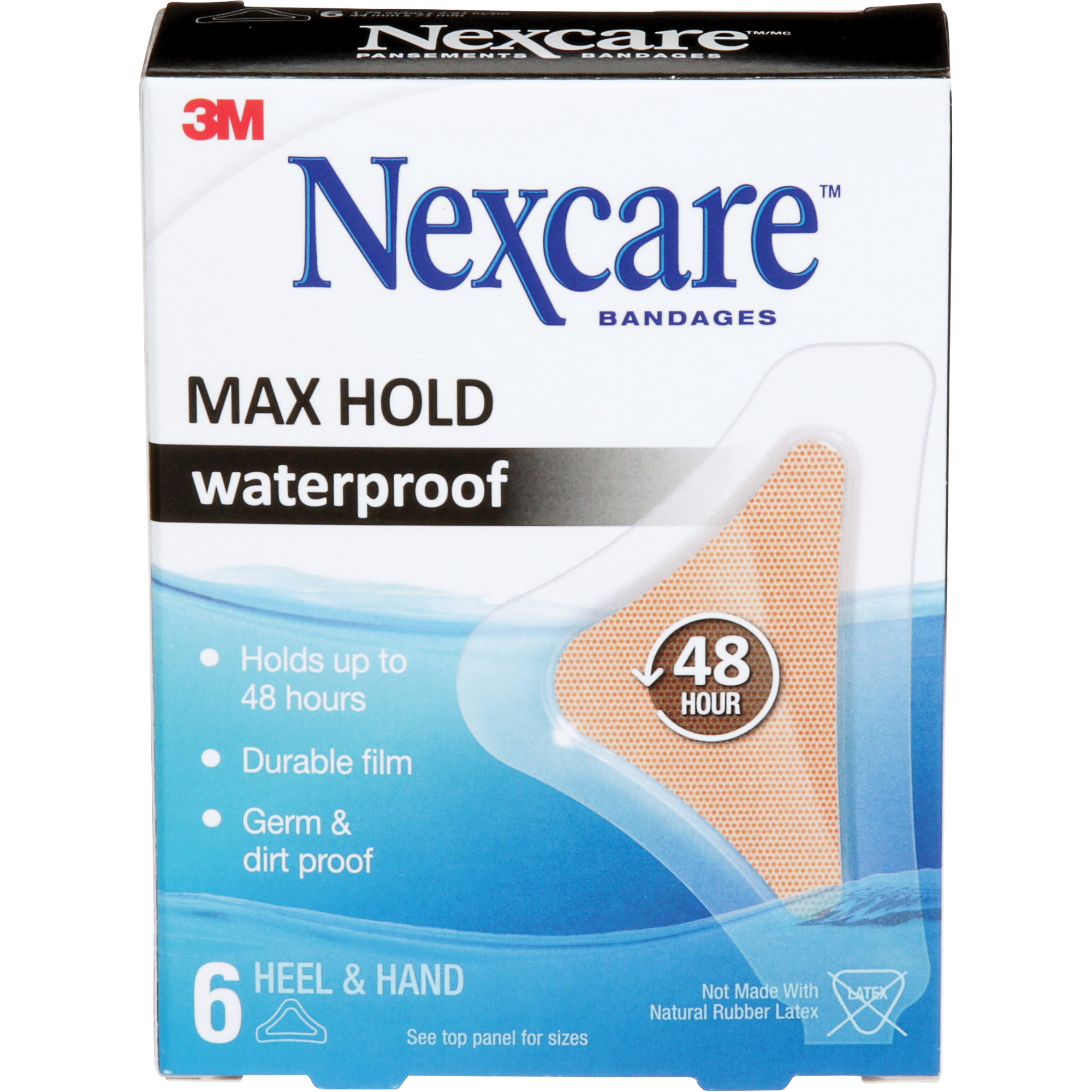 Pansements imperméables à tenue maximale NexcareMC, Main/Talon, 3-1/2", Plastique, Stérile