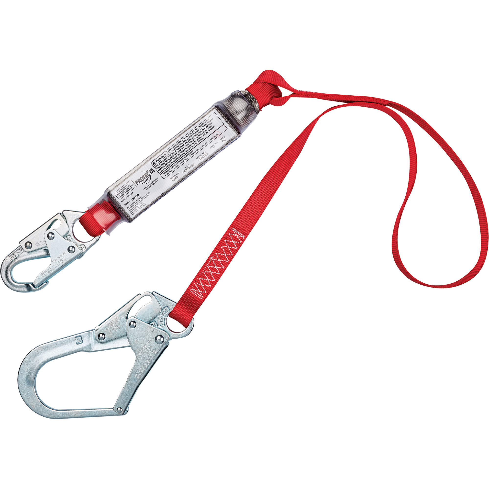 Cordon amortisseur de chute, 4', Point d'ancrage à Crochet mousqueton, Crochet d'armature aux jambes, Polyester