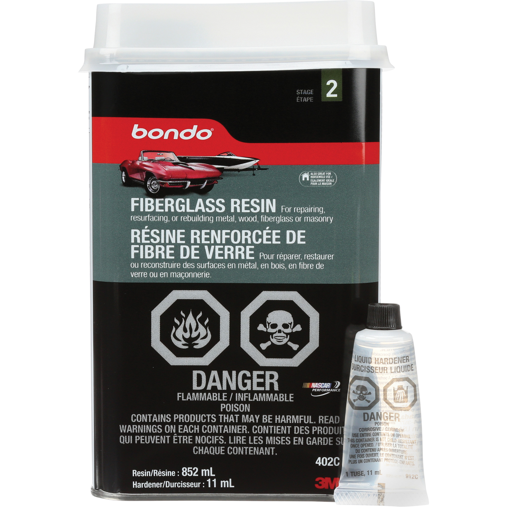 Résine de fibre de verre BondoMD, Deux composants, 852 ml, Bouteille, Blanc cassé