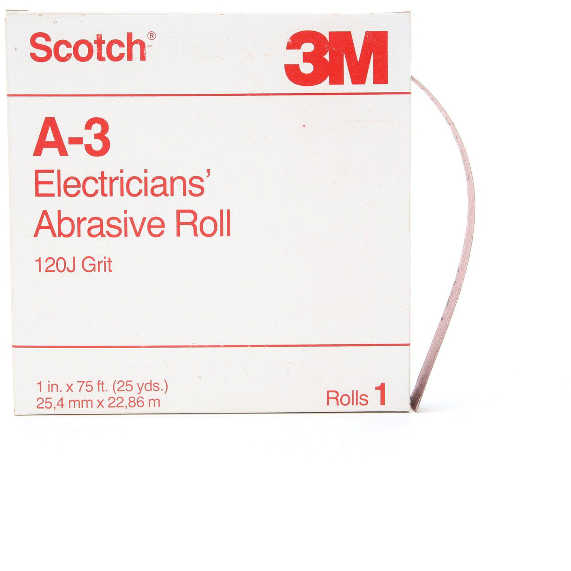 Rouleau abrasif pour électricien A-3 ScotchMD, Oxyde d'aluminium, 1" la x 75' lo, Grain 120