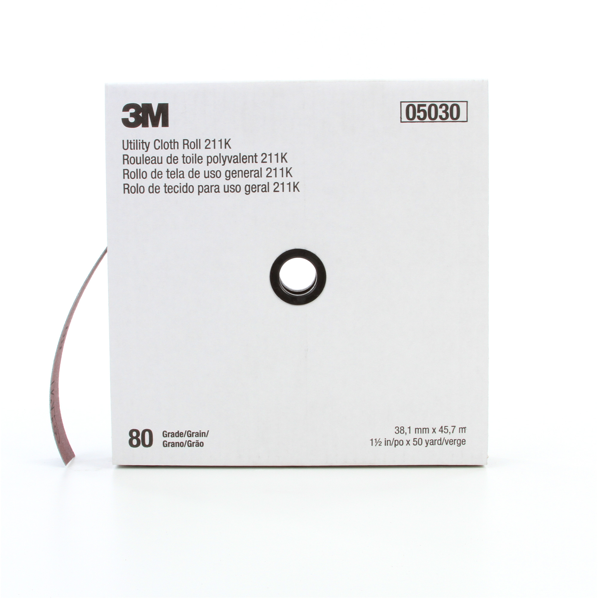 Rouleau de toile abrasive utilitaire 211K, Oxyde d'aluminium, 1-1/2" la x 150' lo, Grain 80