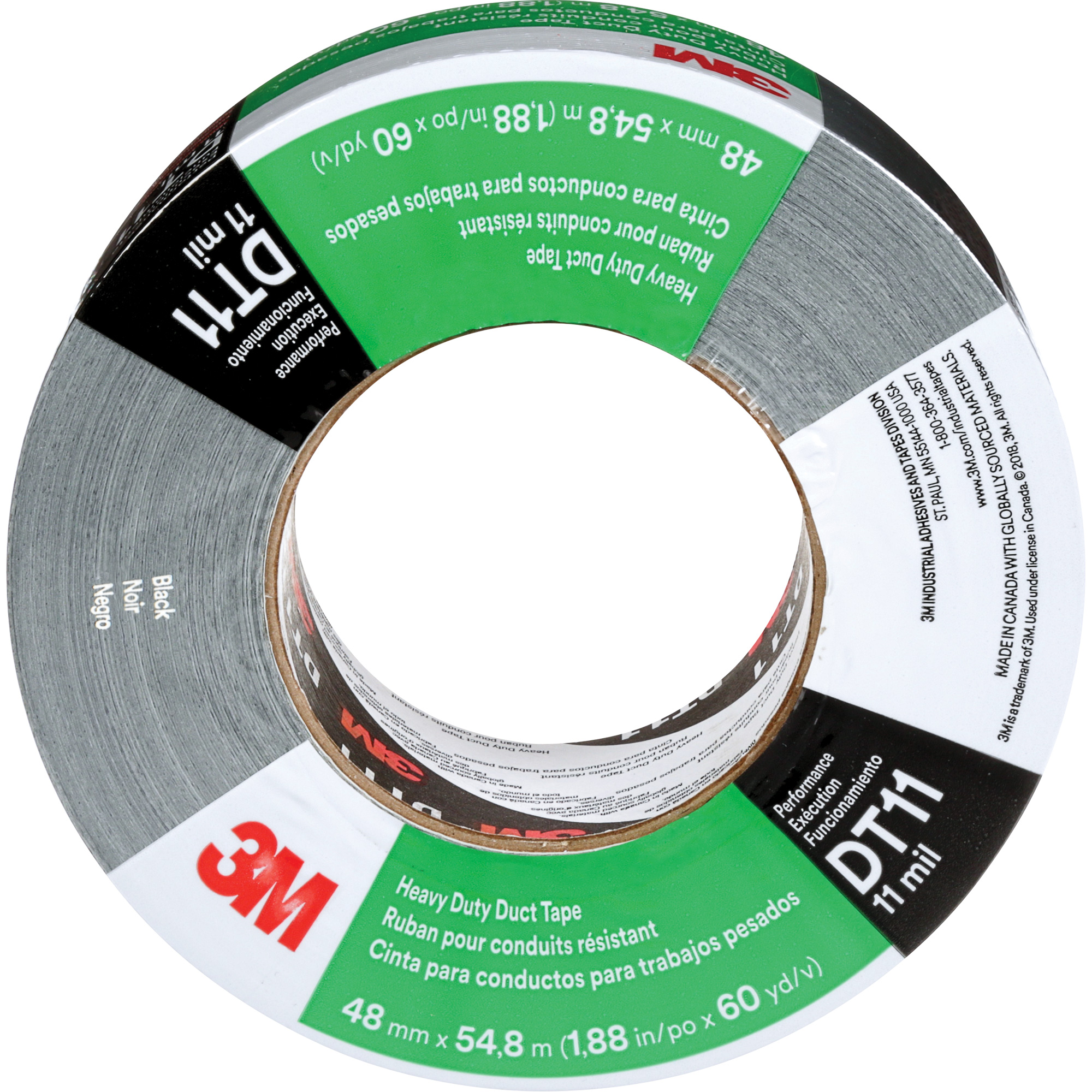 Ruban adhésif robuste DT11, 11 mils, Noir, 48 mm (2") x 55 m (180')