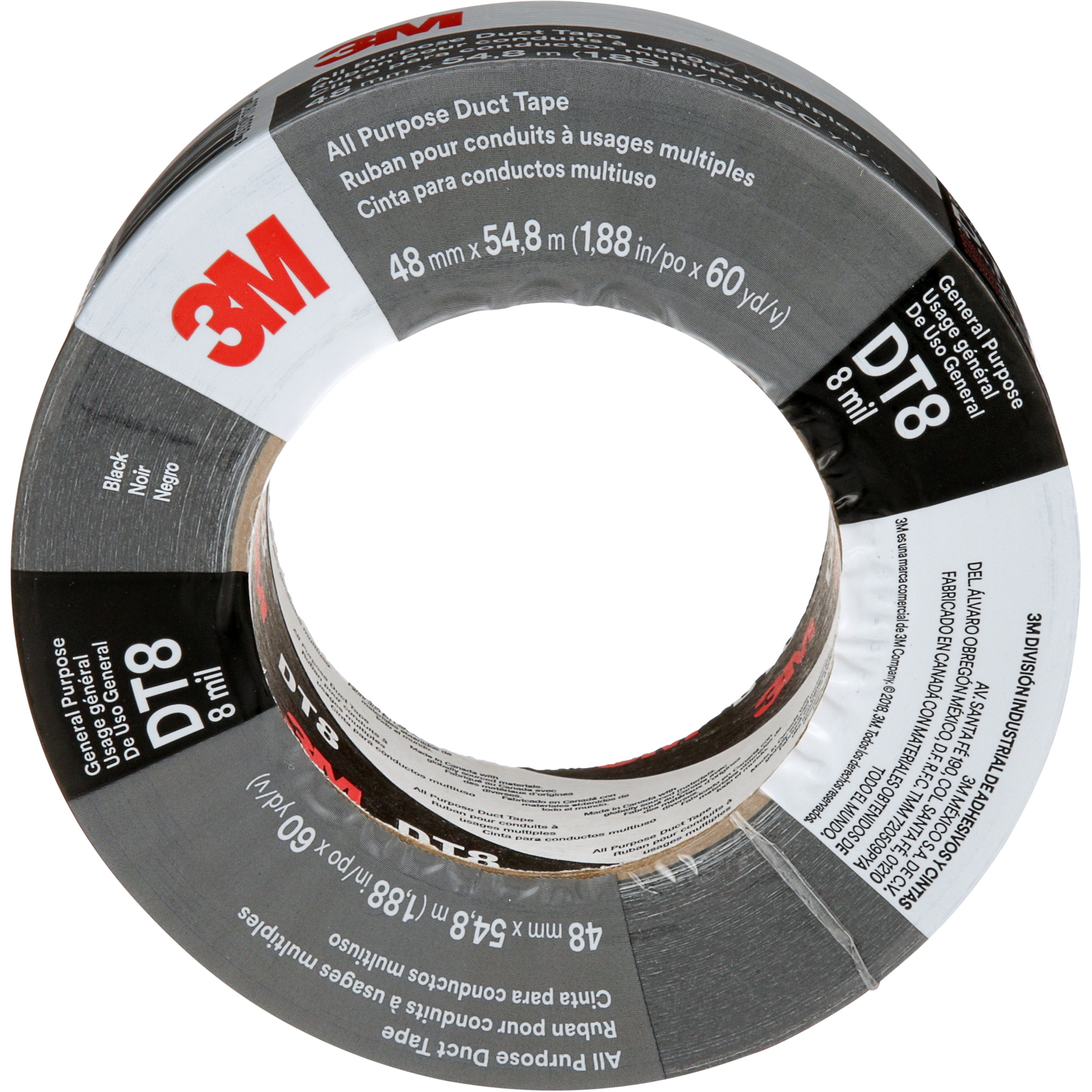 Ruban adhésif tout usage DT8, 8 mils, Noir, 48 mm (2") x 55 m (180')