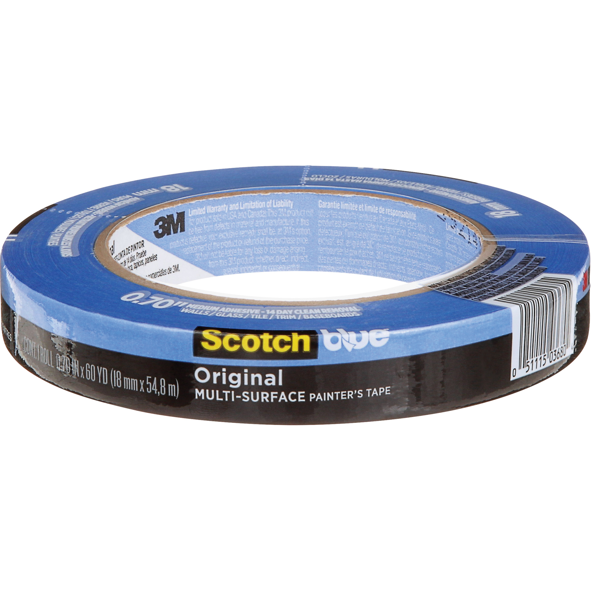 Ruban de peintre multi-surface ScotchBlueMC Original 2090, 18 mm (3/4") x 54,8 m (180'), Bleu