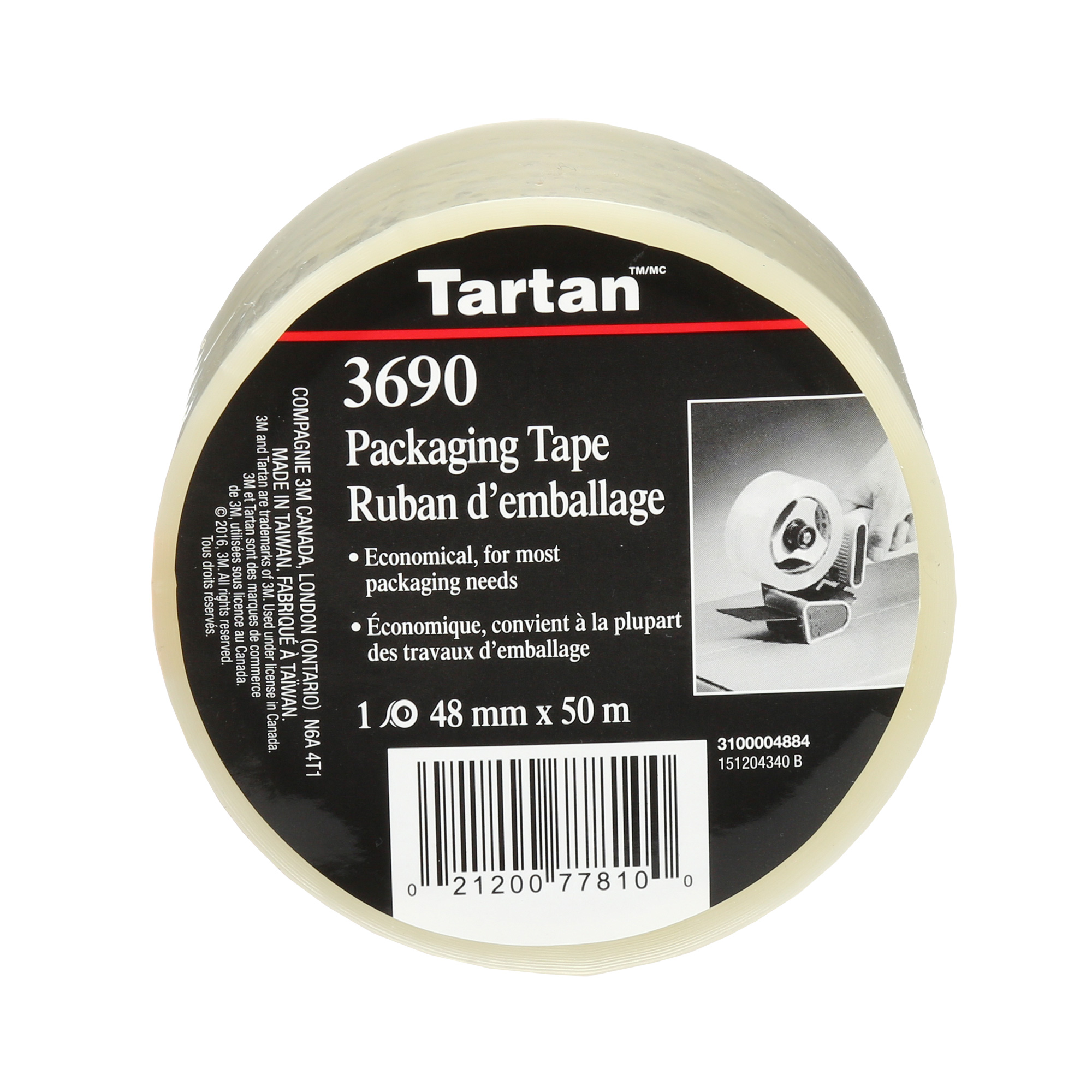 Ruban d'emballage TartanMC, Adhésif Thermofusible, 1,6 mil, 48 mm (2") x 50 m (164')