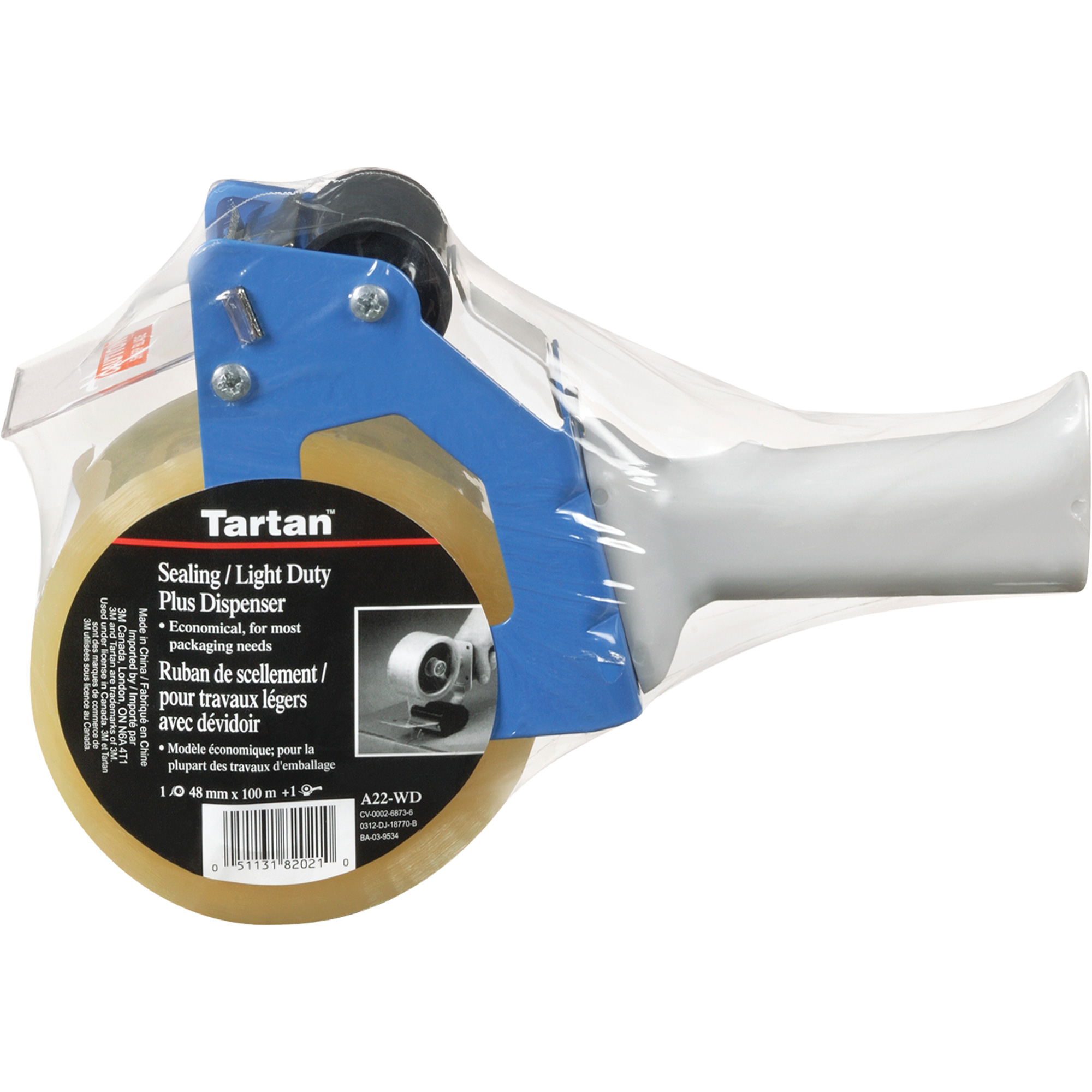 Ruban d'emballage TartanMC avec dévidoir, Usage léger, Convient au ruban de largeur de 48 mm (2")